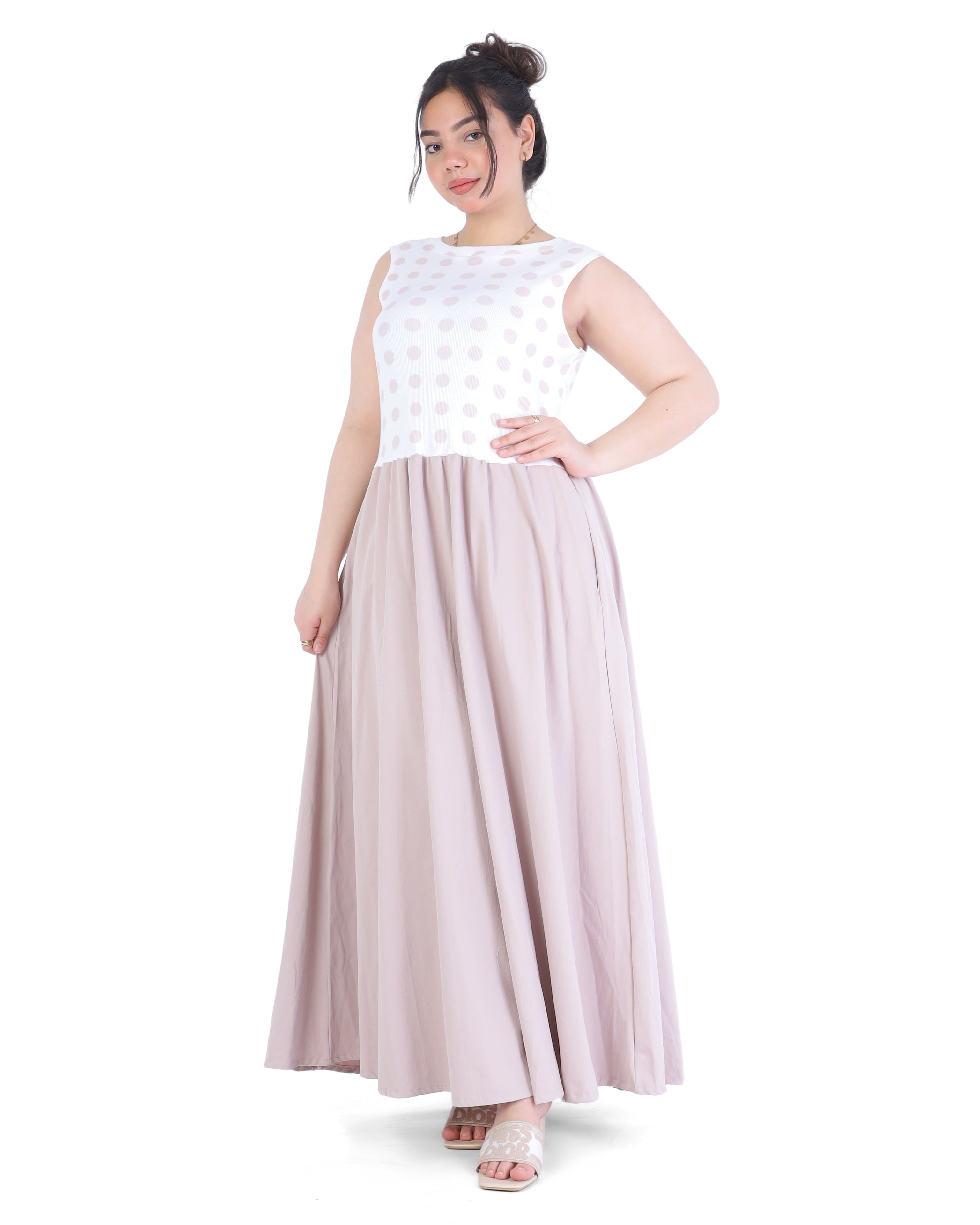 Sleeveless Dress with Polka Dot Bodice 954112