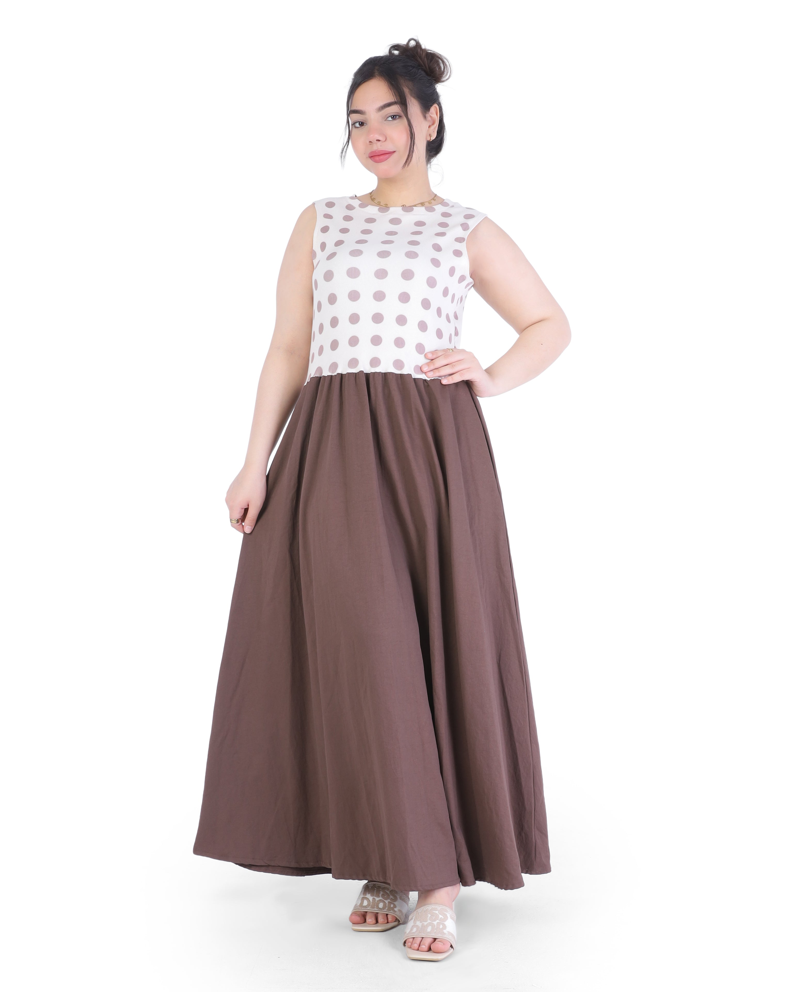Sleeveless Dress with Polka Dot Bodice 954112