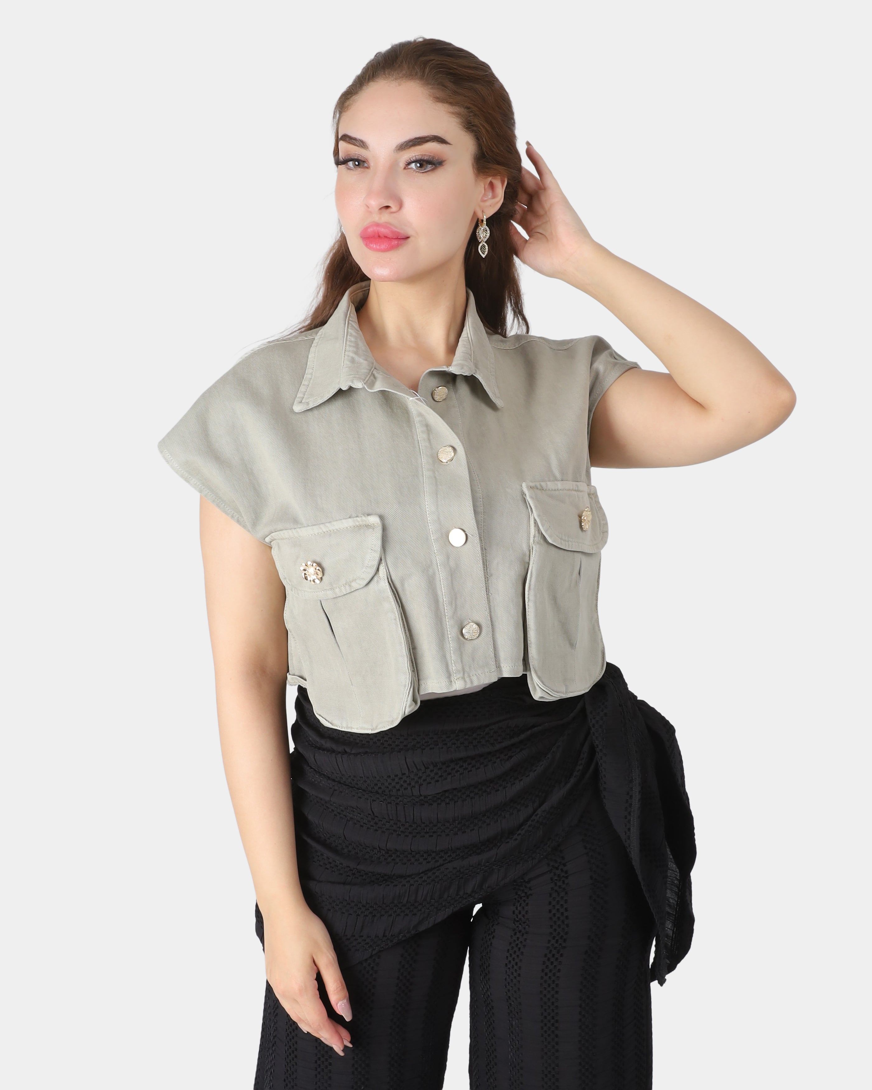 Cropped Sleeveless Denim Jacket 954114