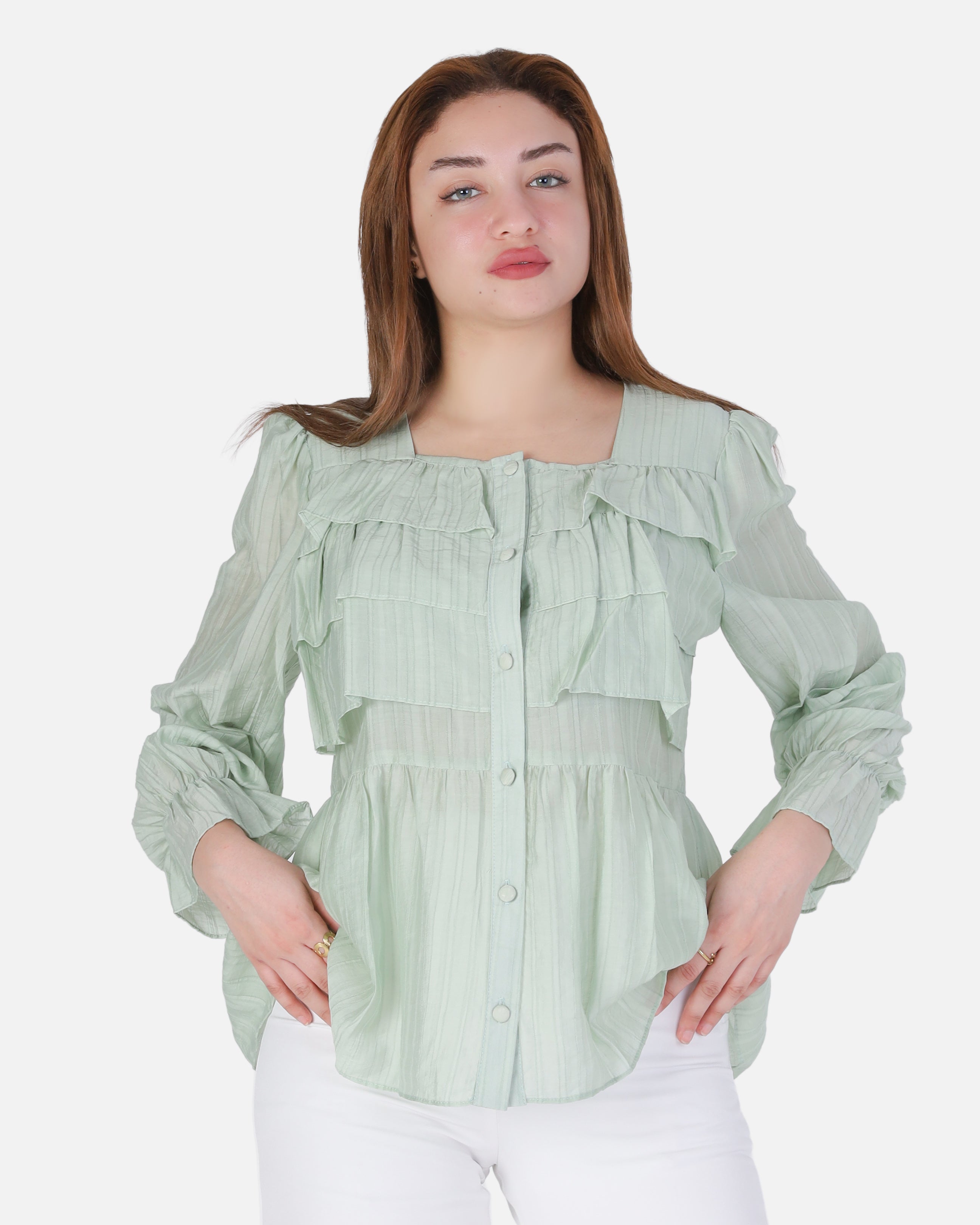 Button-Detail Ruffle Blouse 20572001