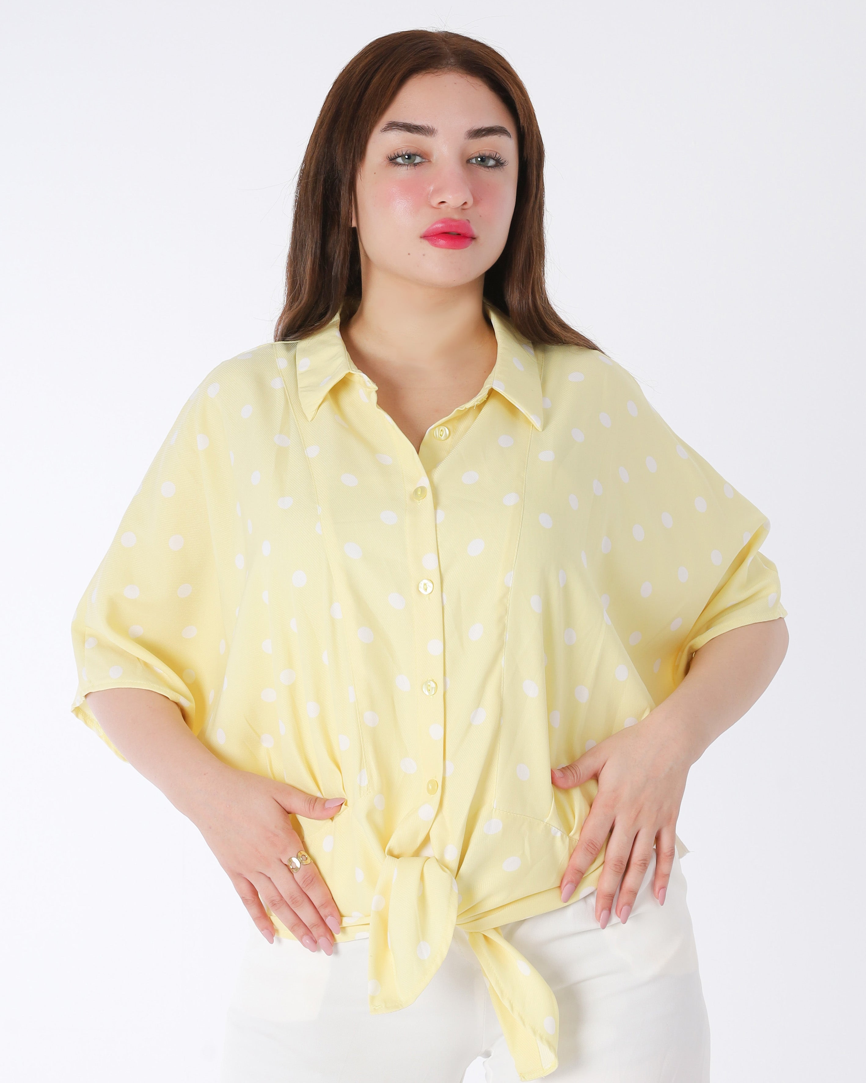 Polka Dot Button-Front Half Sleeve Blouse 209210128