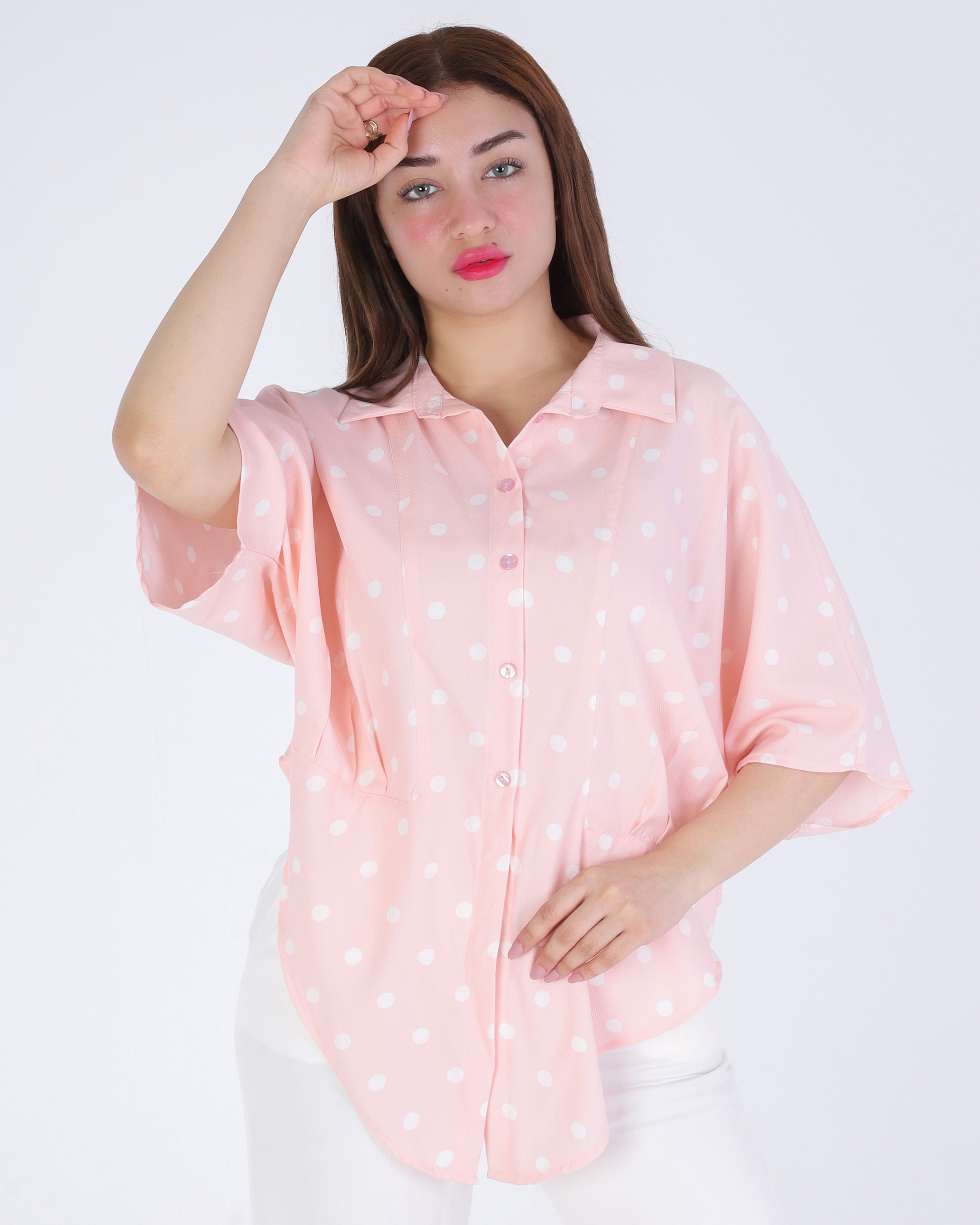 Polka Dot Button-Front Half Sleeve Blouse 209210128