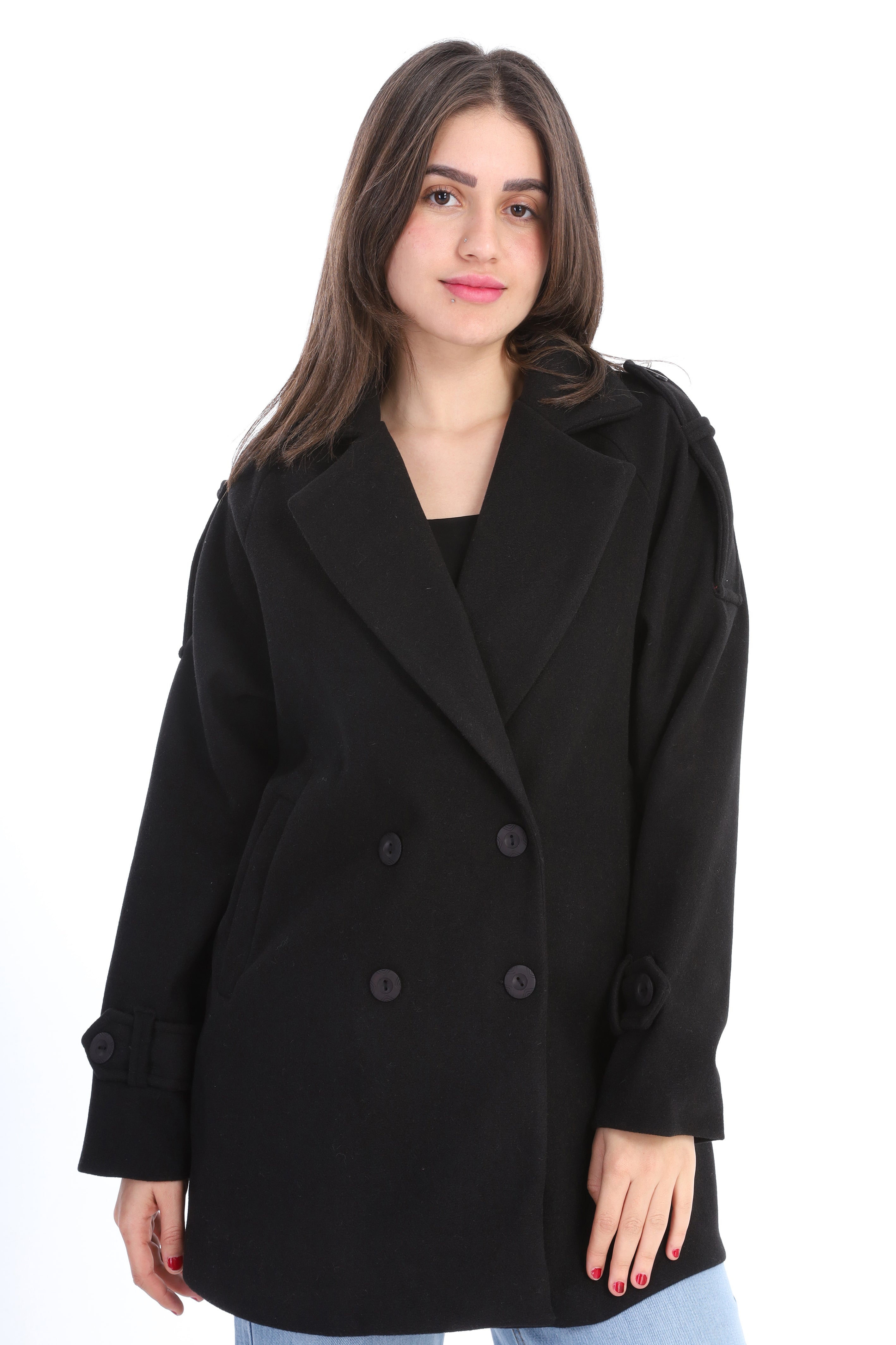 Double-Breasted Wool Blend Mid-Length Coat w1631/355