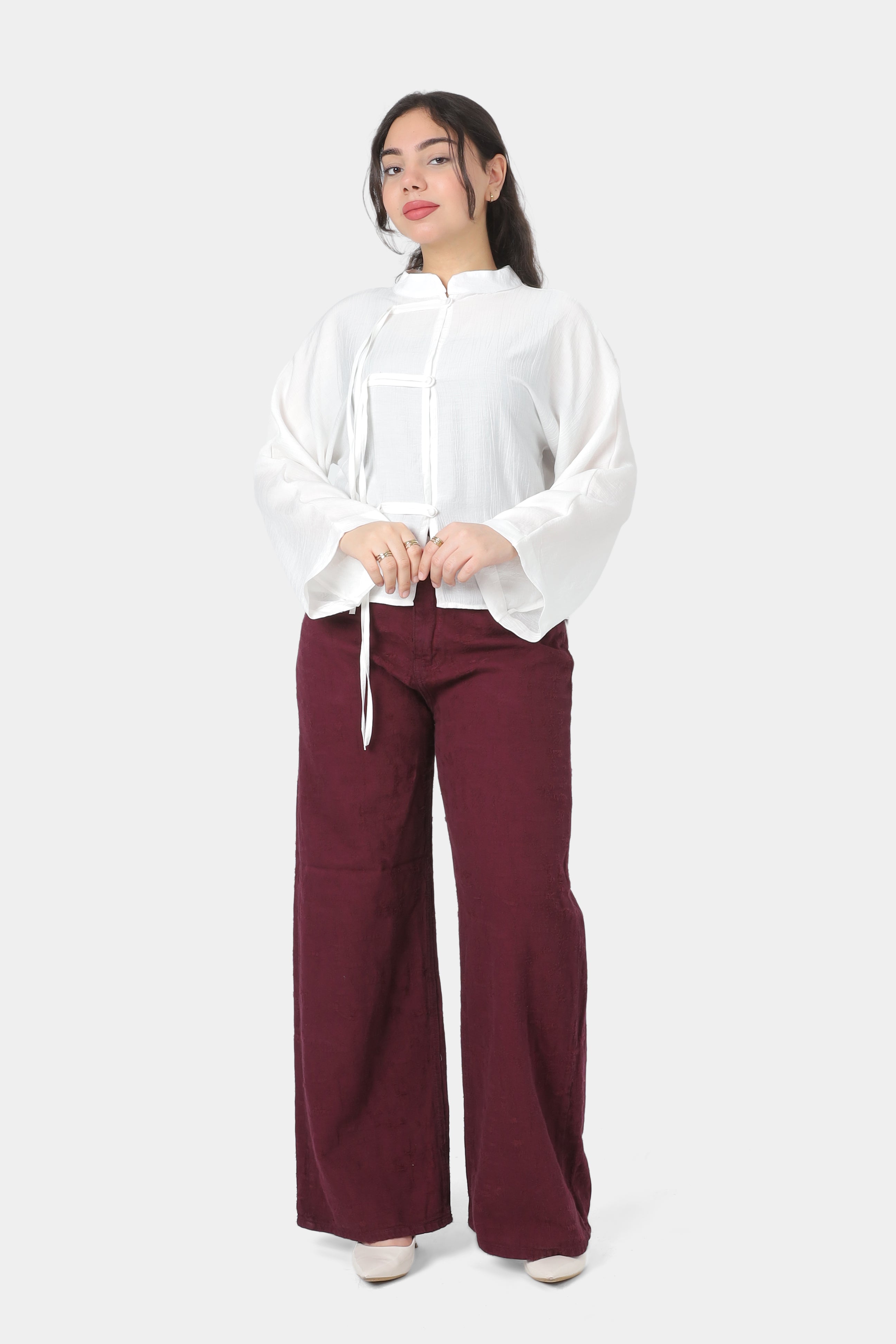 Chinese-Inspired Cropped Button Blouse 2013/220
