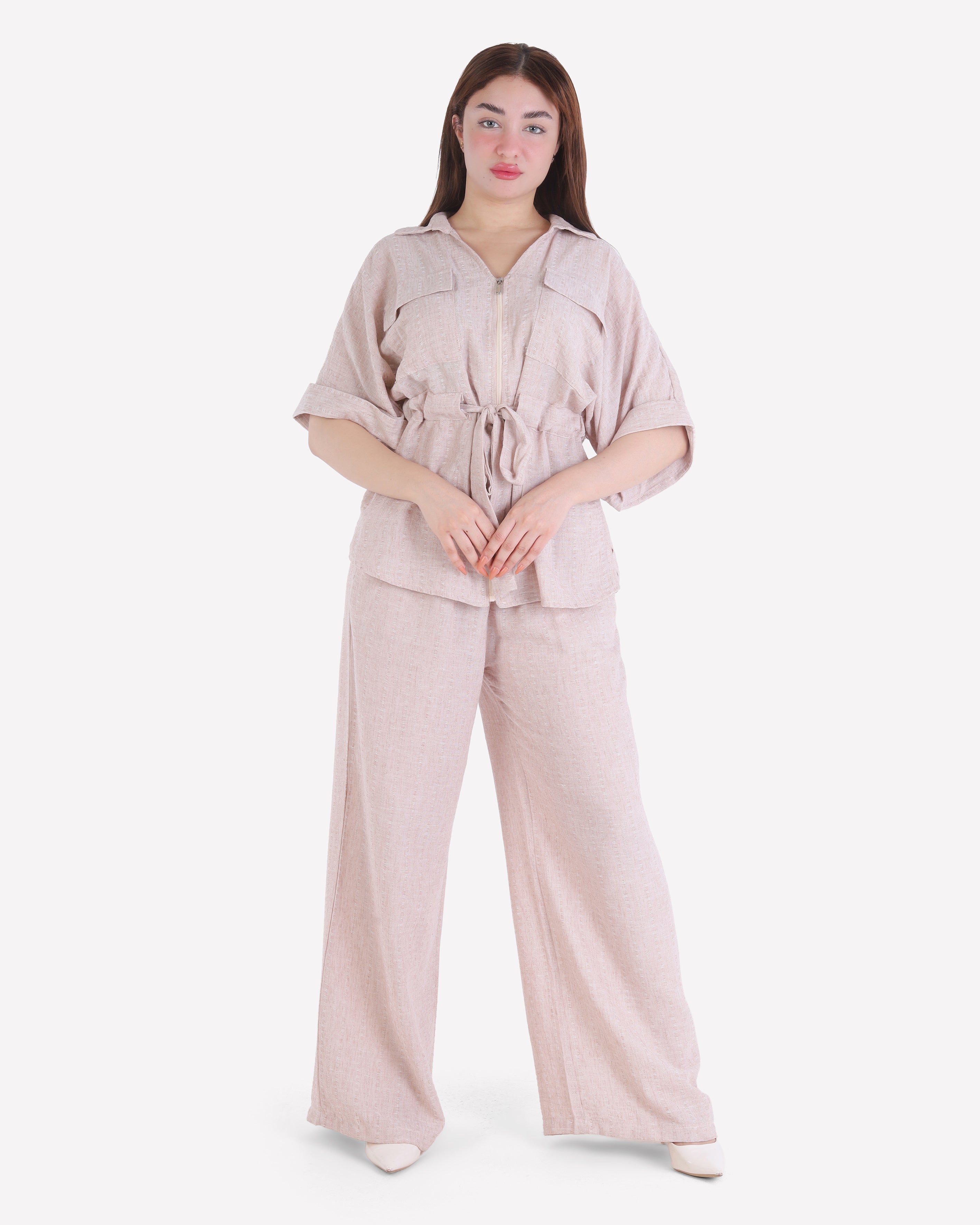 Linen Blend Co-Ord Set with Wide-Leg Pants 2000/196