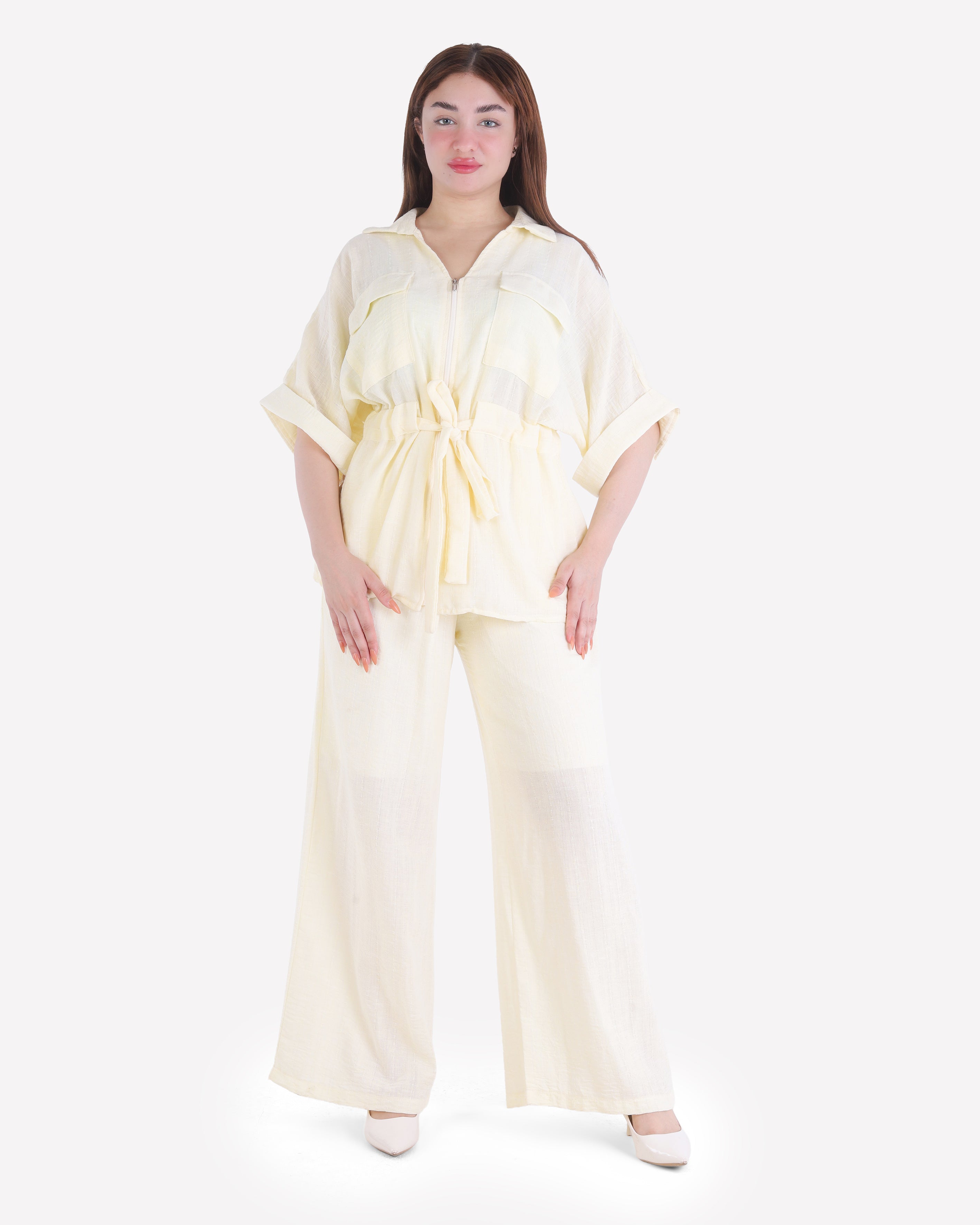 Linen Blend Co-Ord Set with Wide-Leg Pants 2000/196