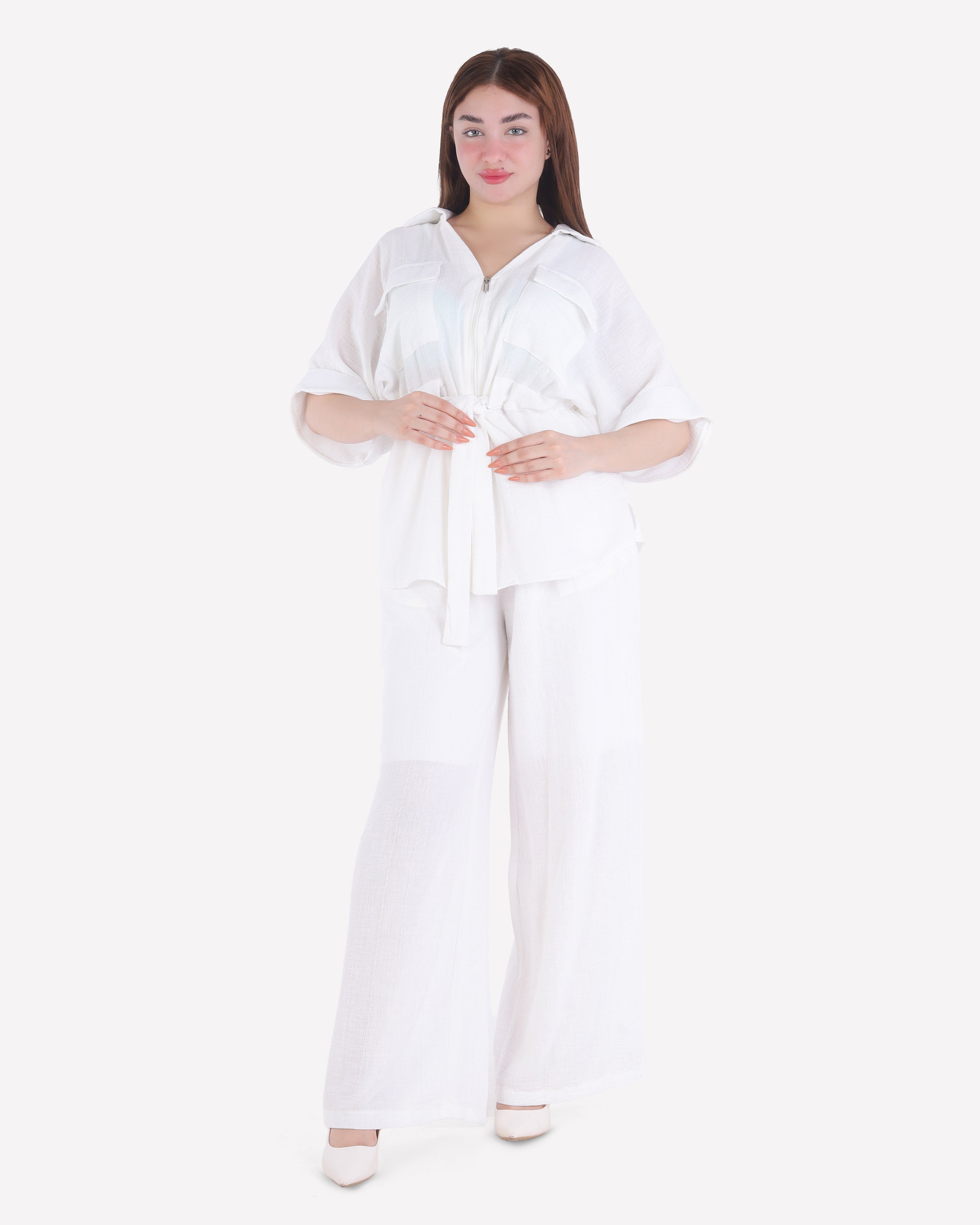 Linen Blend Co-Ord Set with Wide-Leg Pants 2000/196