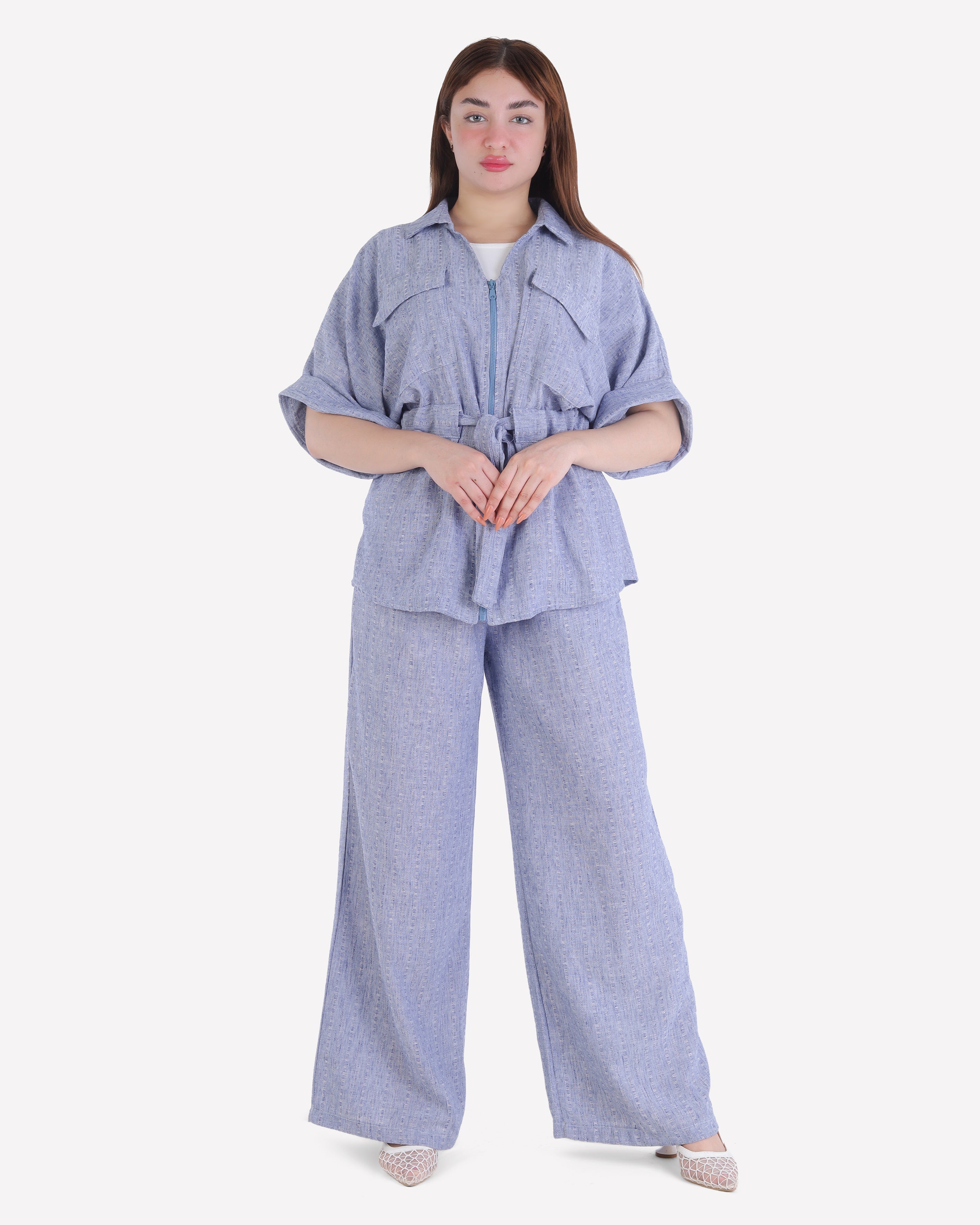 Linen Blend Co-Ord Set with Wide-Leg Pants 2000/196