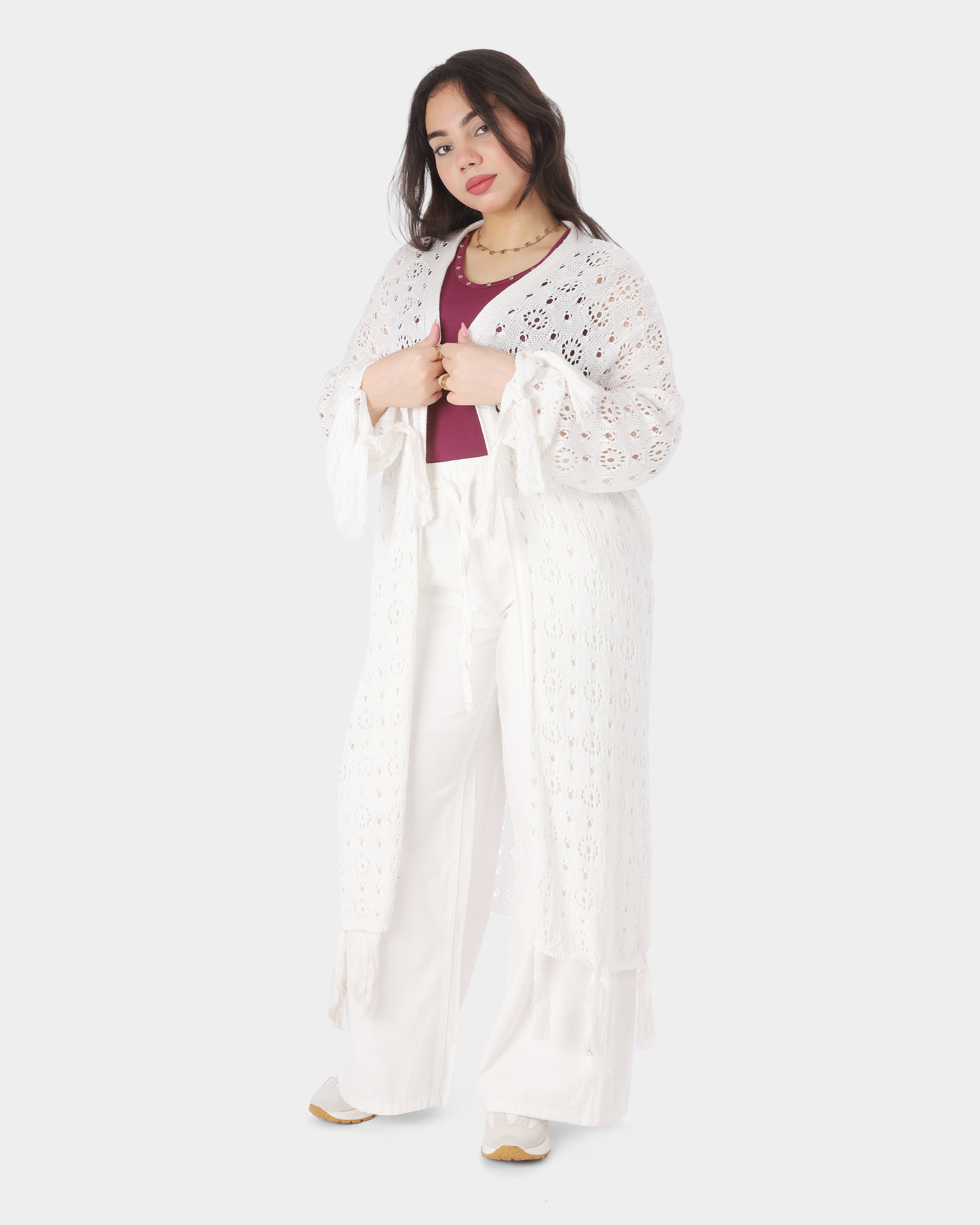 Long Crochet Fringe Cardigan 2065105