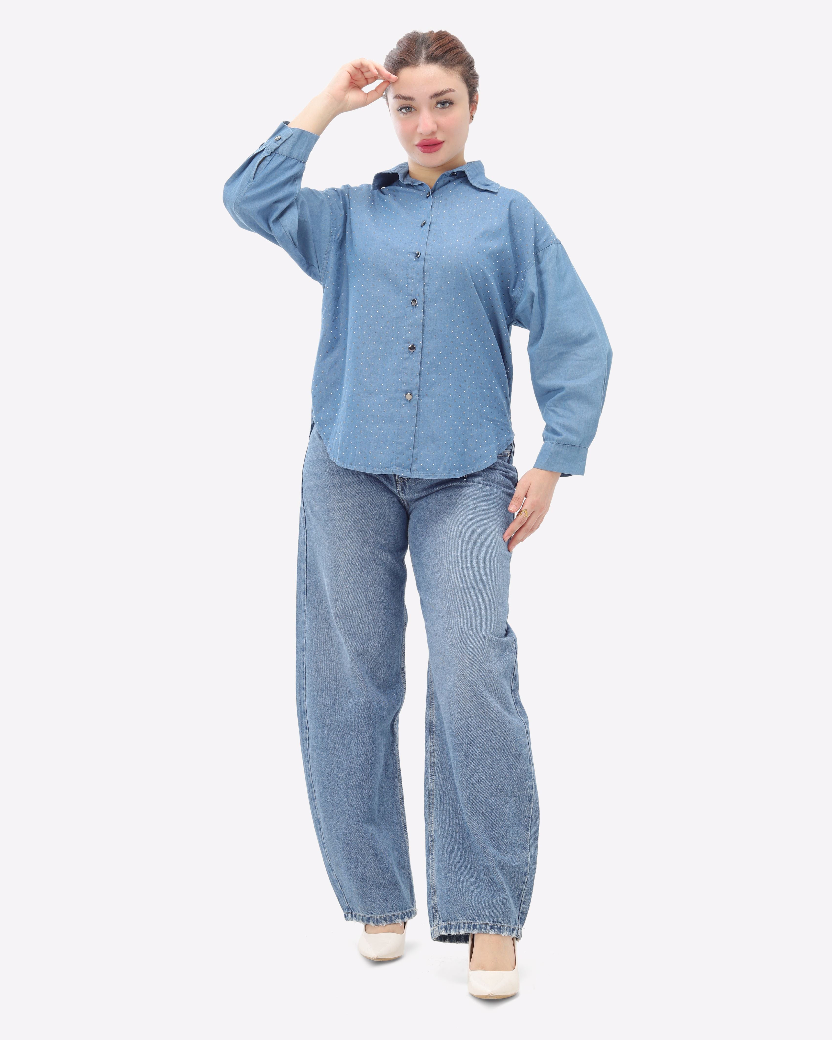 Sparkling Rhinestone Denim Shirt 2066102010