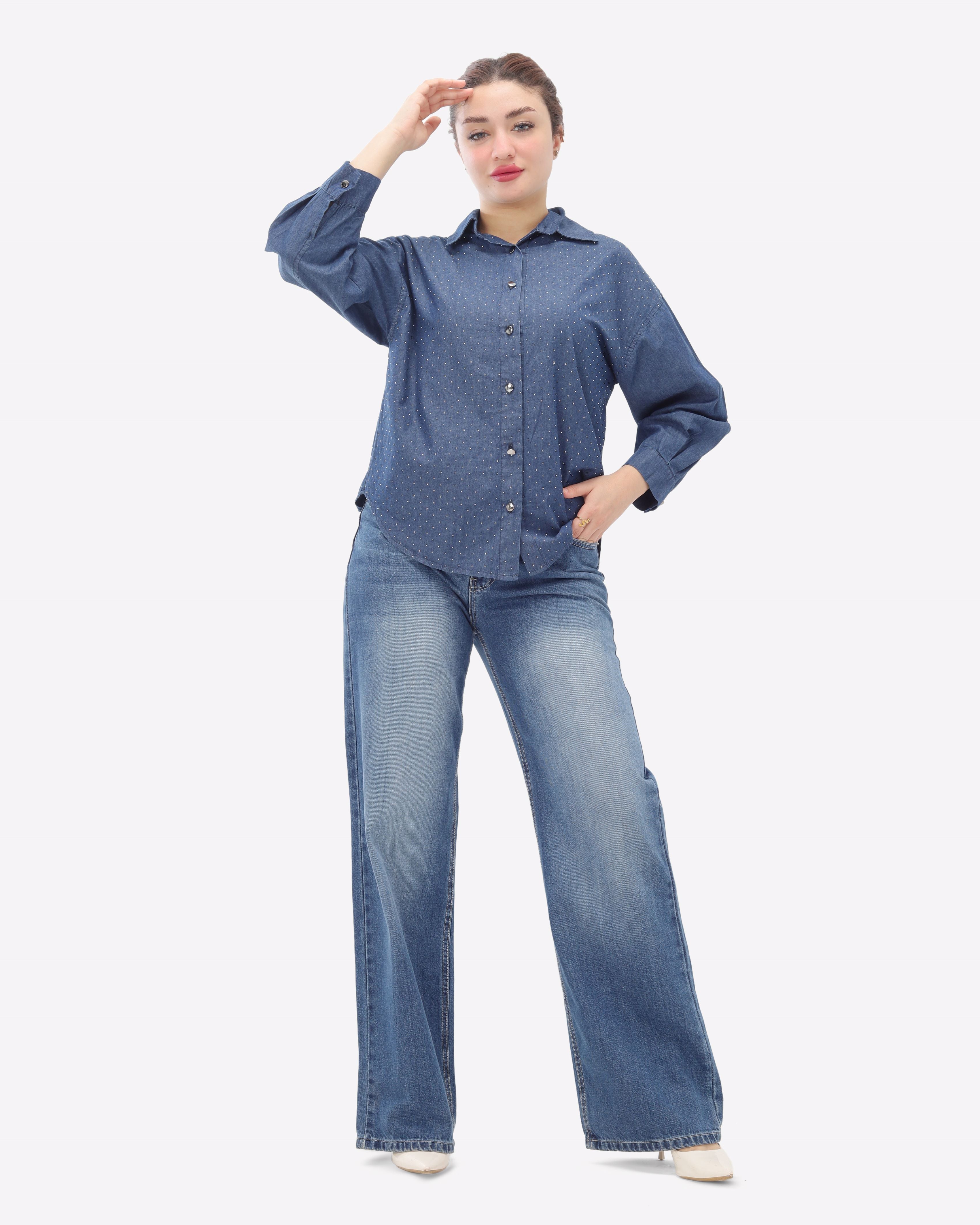 Sparkling Rhinestone Denim Shirt 2066102010