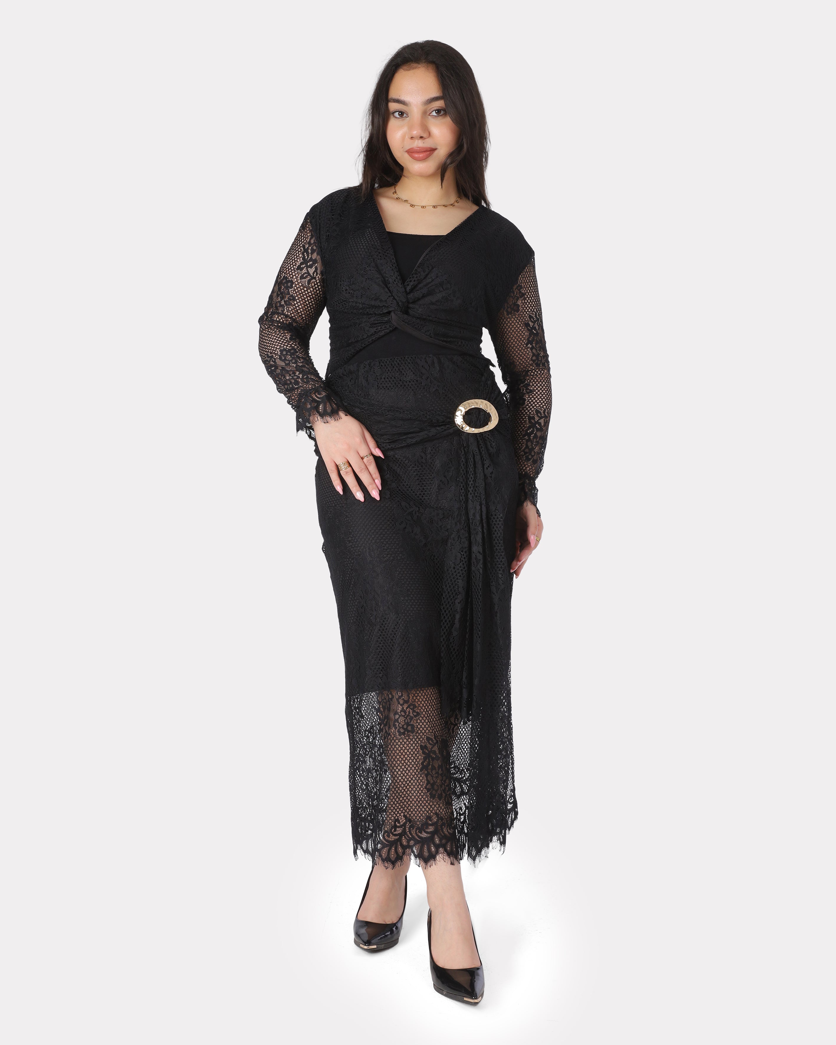 Two-Piece Lace Skirt Set with Cropped Blouse 20741009