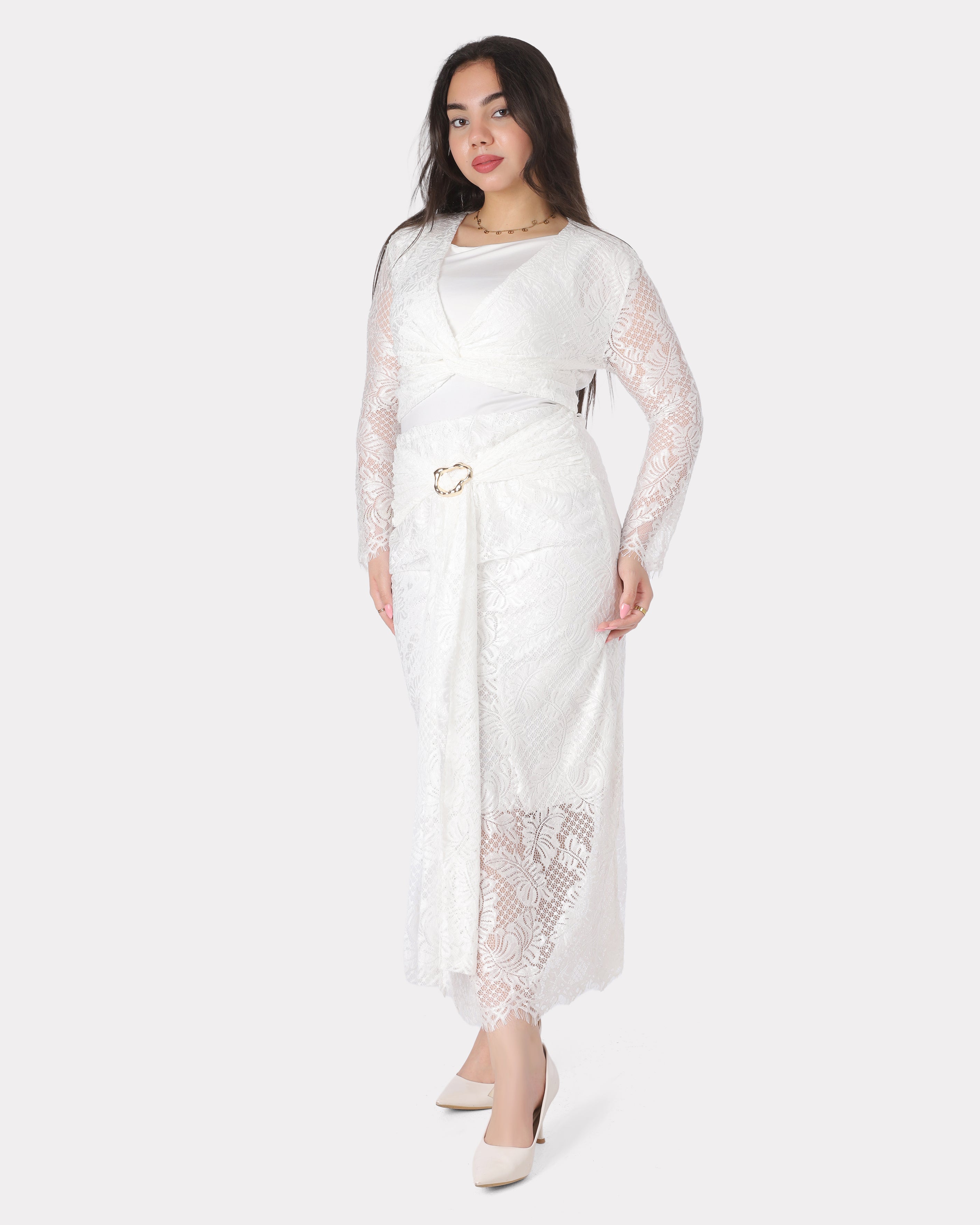 Two-Piece Lace Skirt Set with Cropped Blouse 20741009