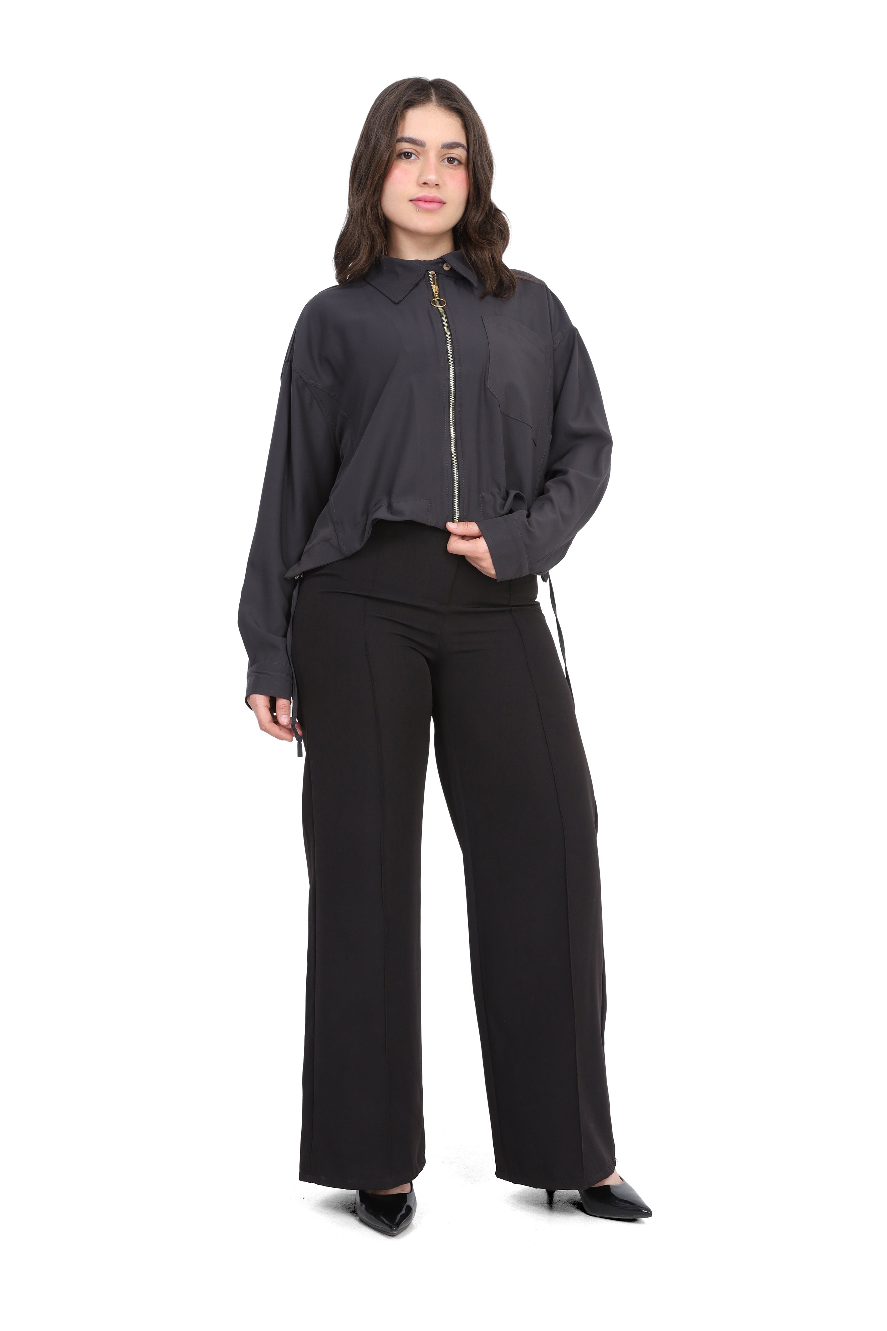 Cropped Shirt With Front Zipper 2002/001