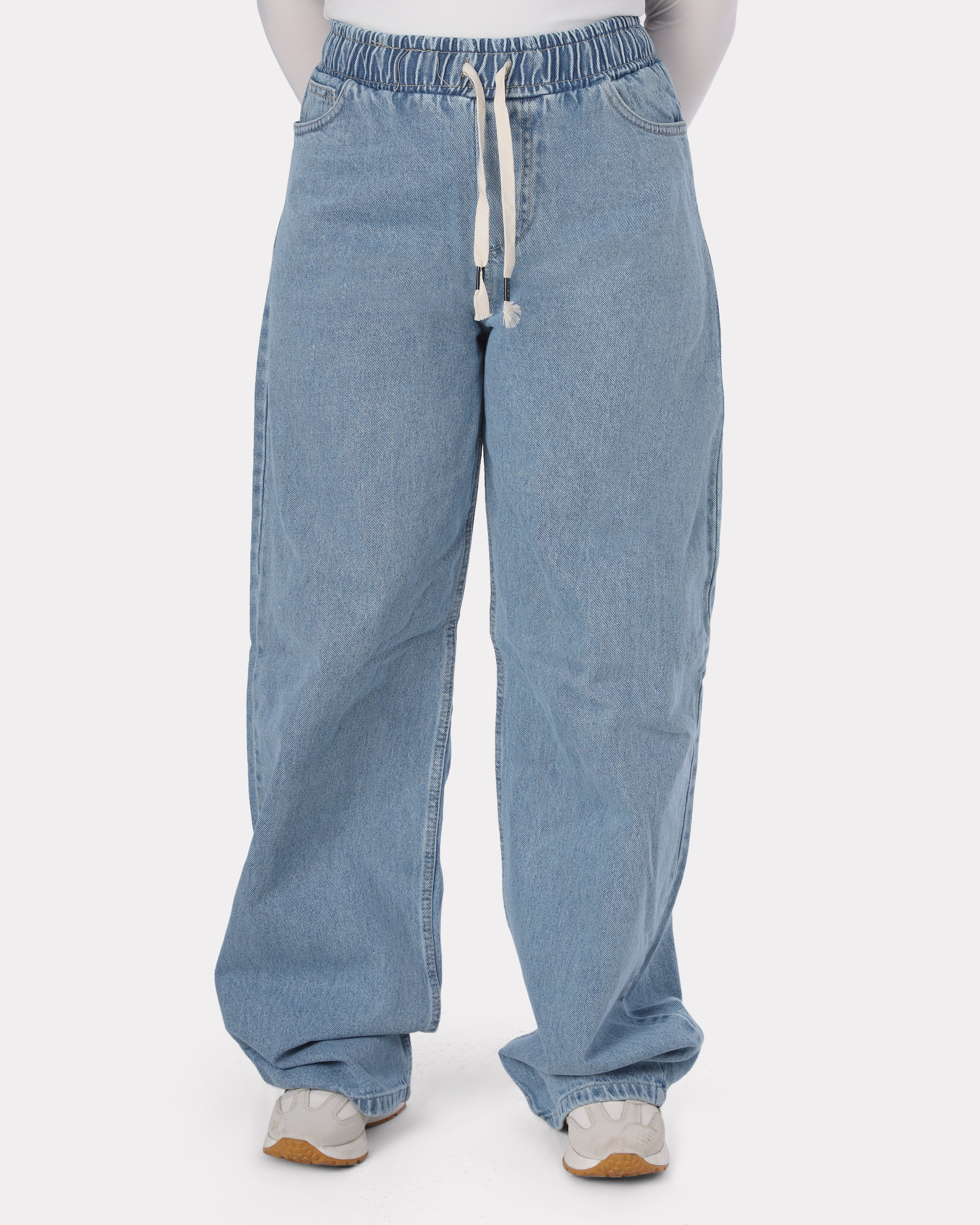 Elastic Waist Wide-Leg Denim Jeans 1022193