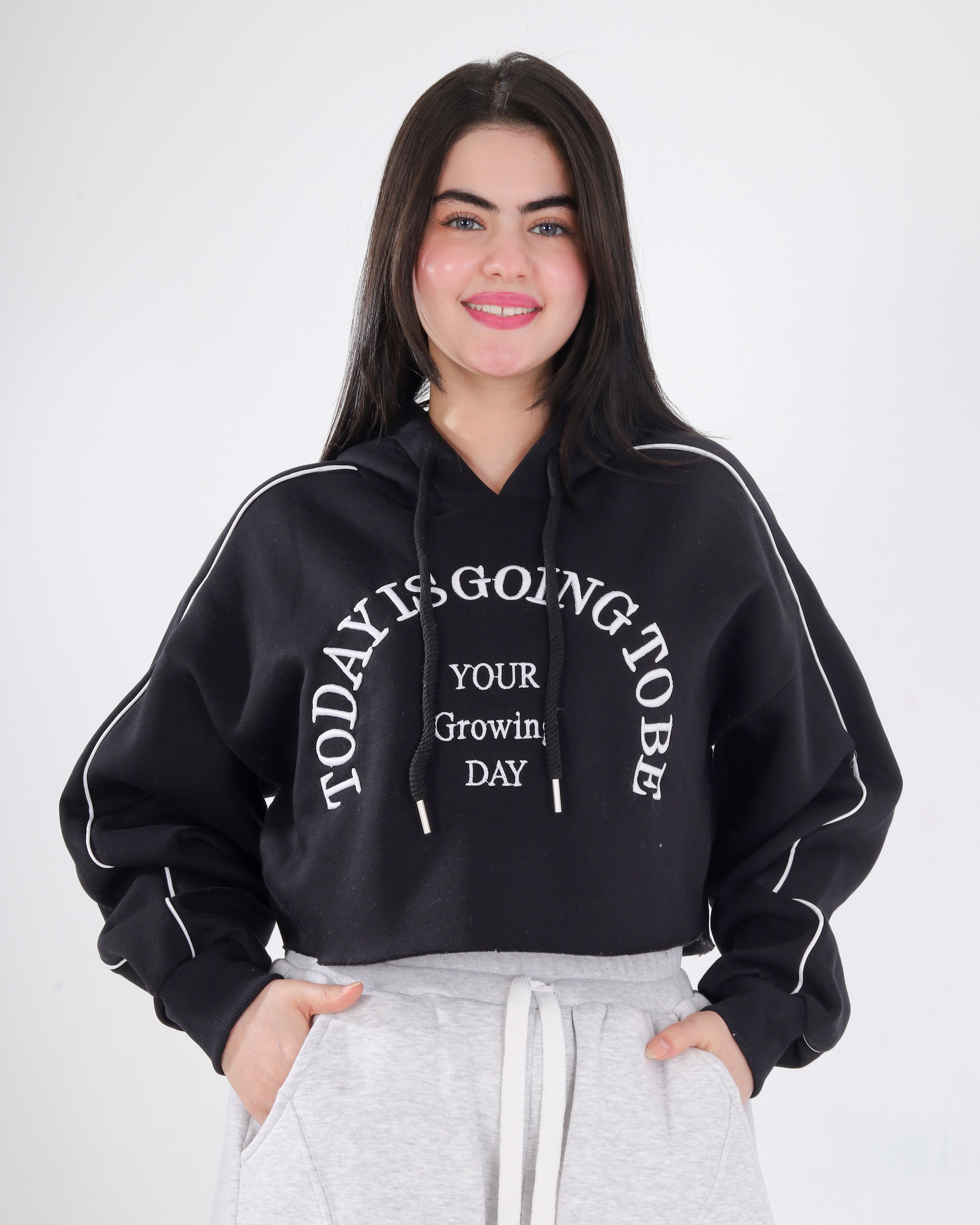 Cropped Hoodie with Front Print 2188W503