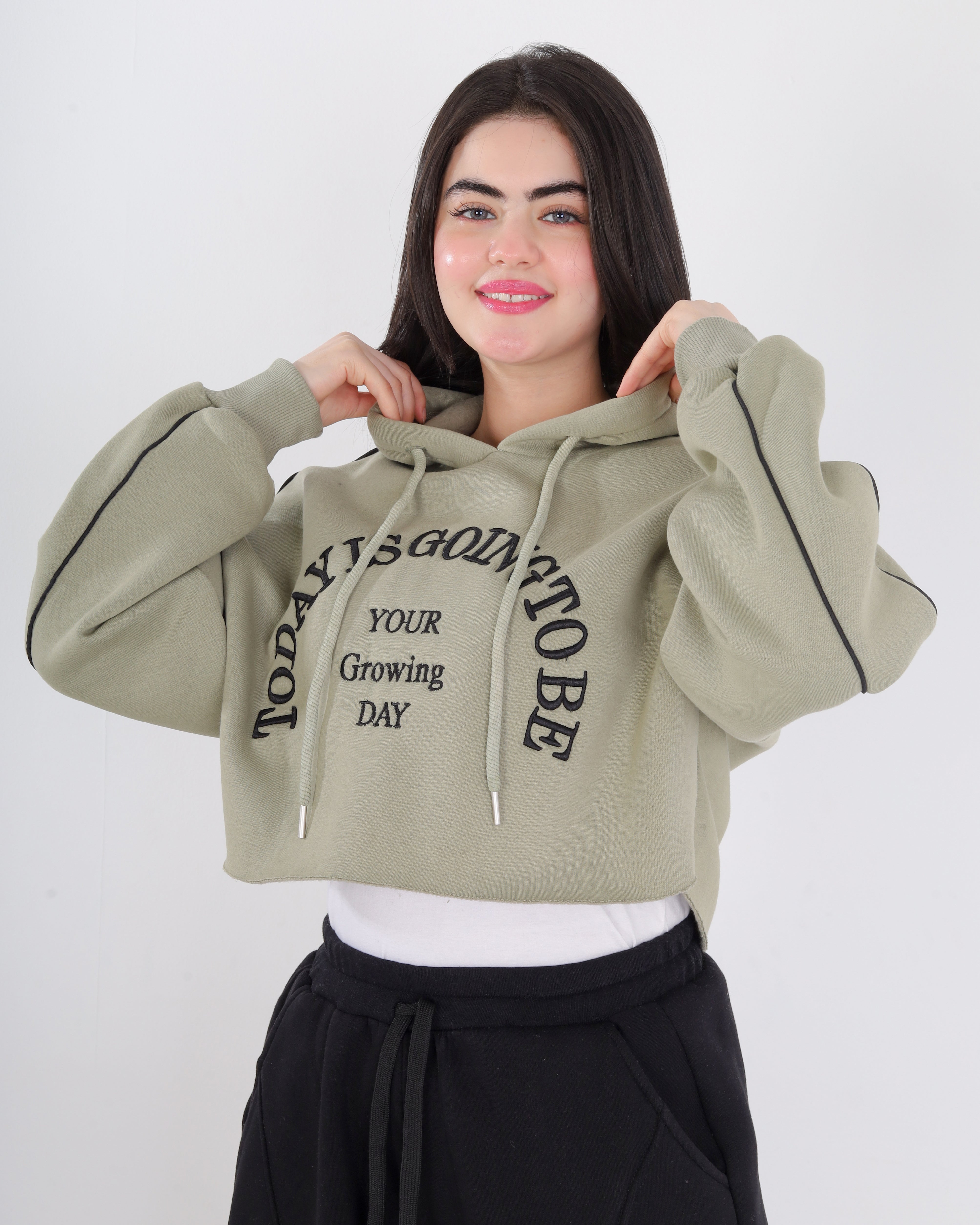 Cropped Hoodie with Front Print 2188W503