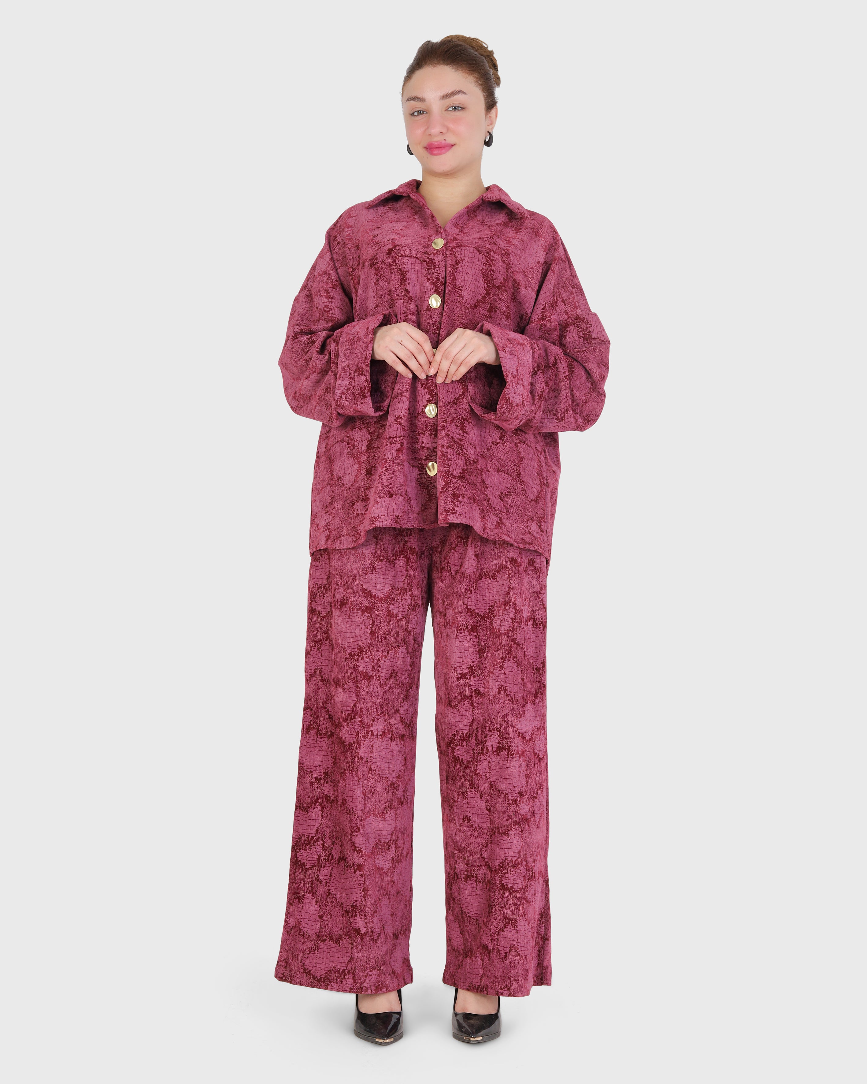 Textured Two-Piece Shirt and Wide-Leg Pants Set 2146/053