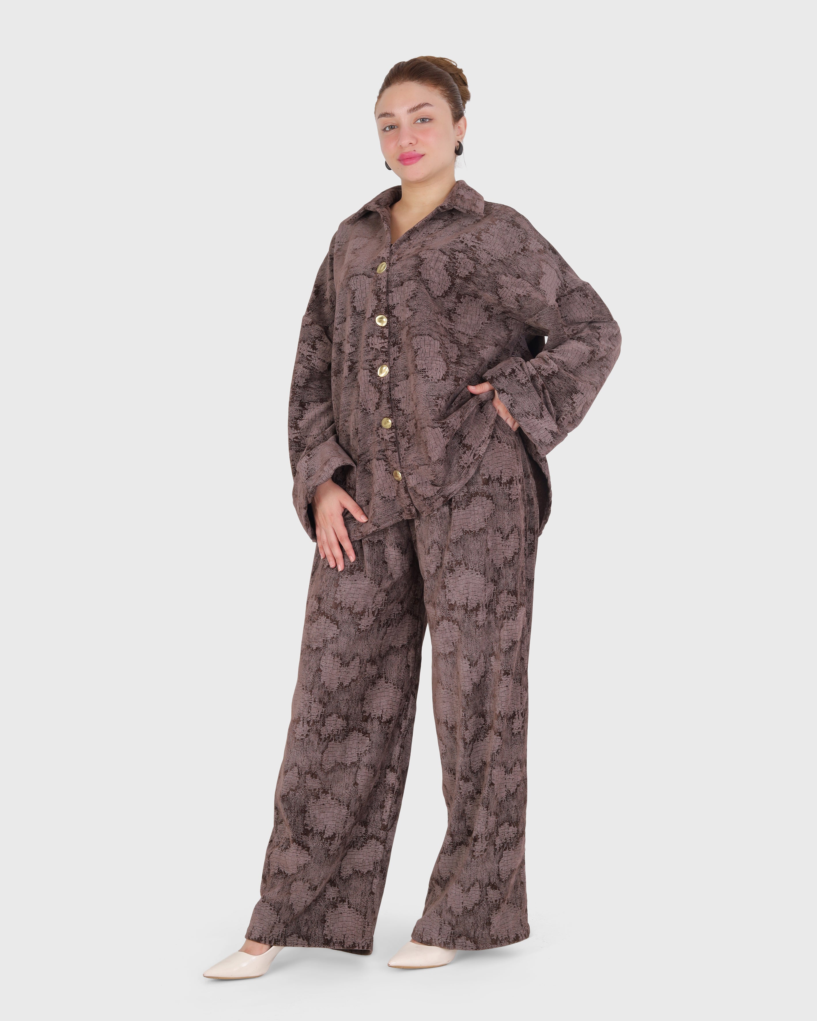 Textured Two-Piece Shirt and Wide-Leg Pants Set 2146/053