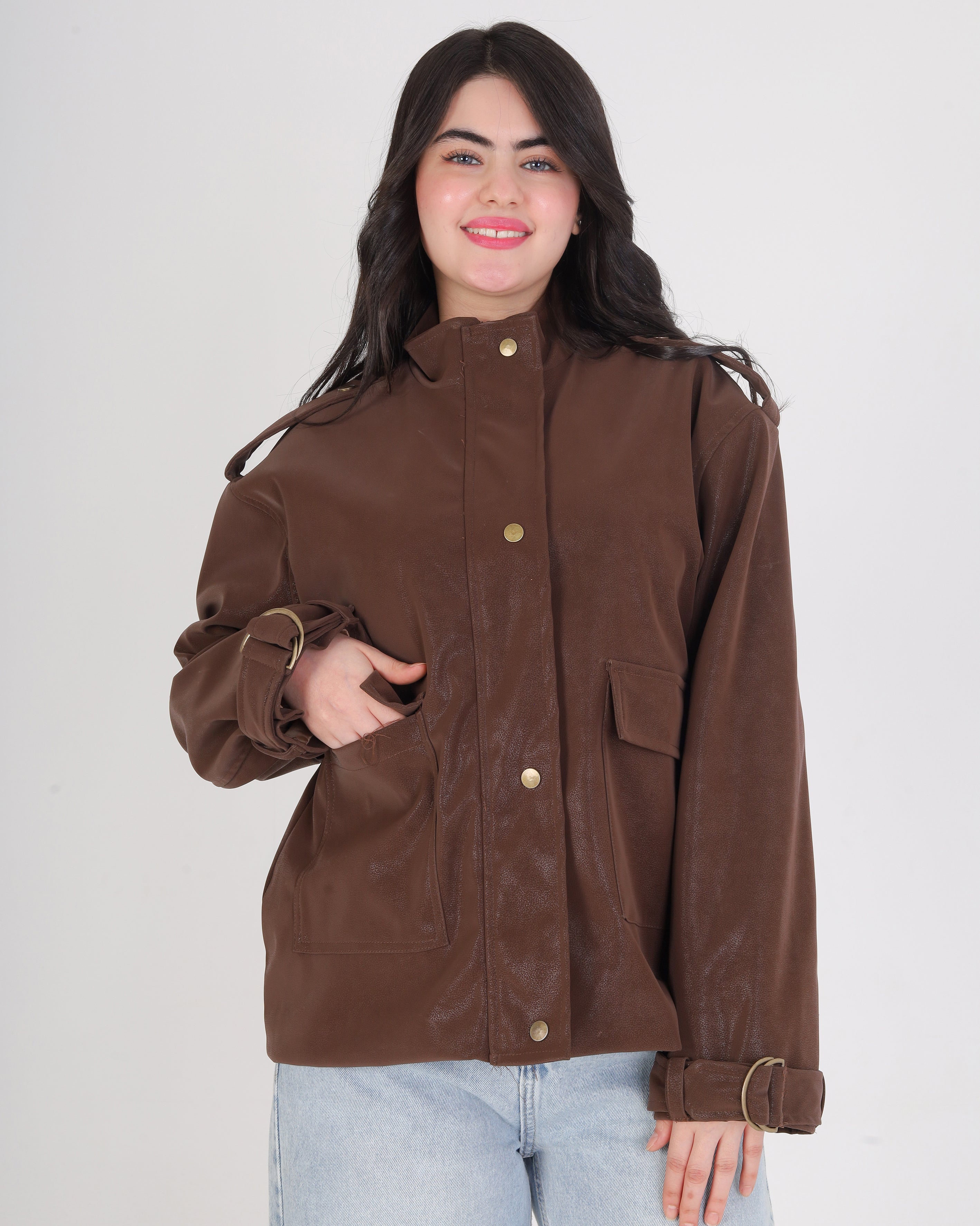 Faux Suede Leather Utility Jacket 2140/022