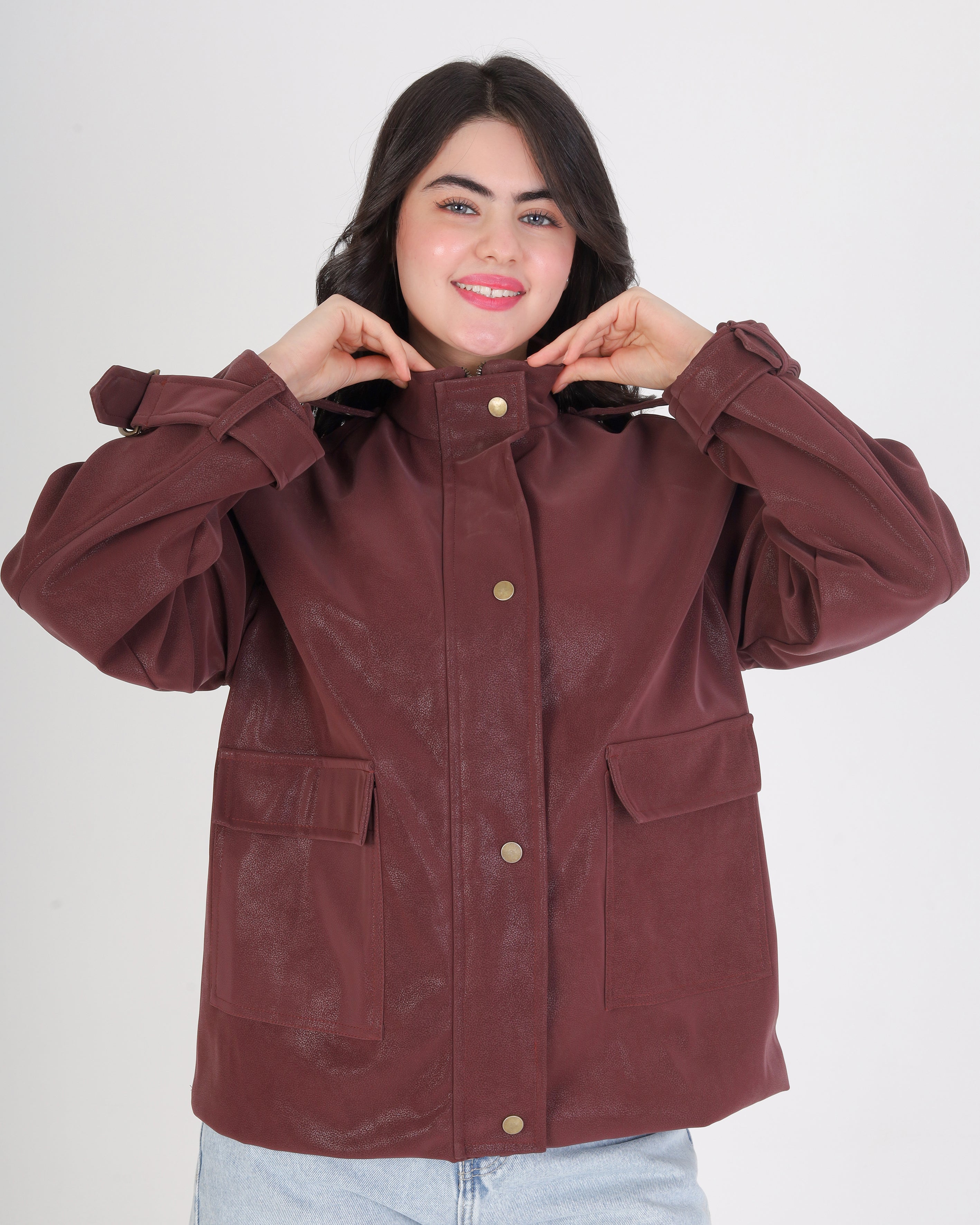 Faux Suede Leather Utility Jacket 2140/022