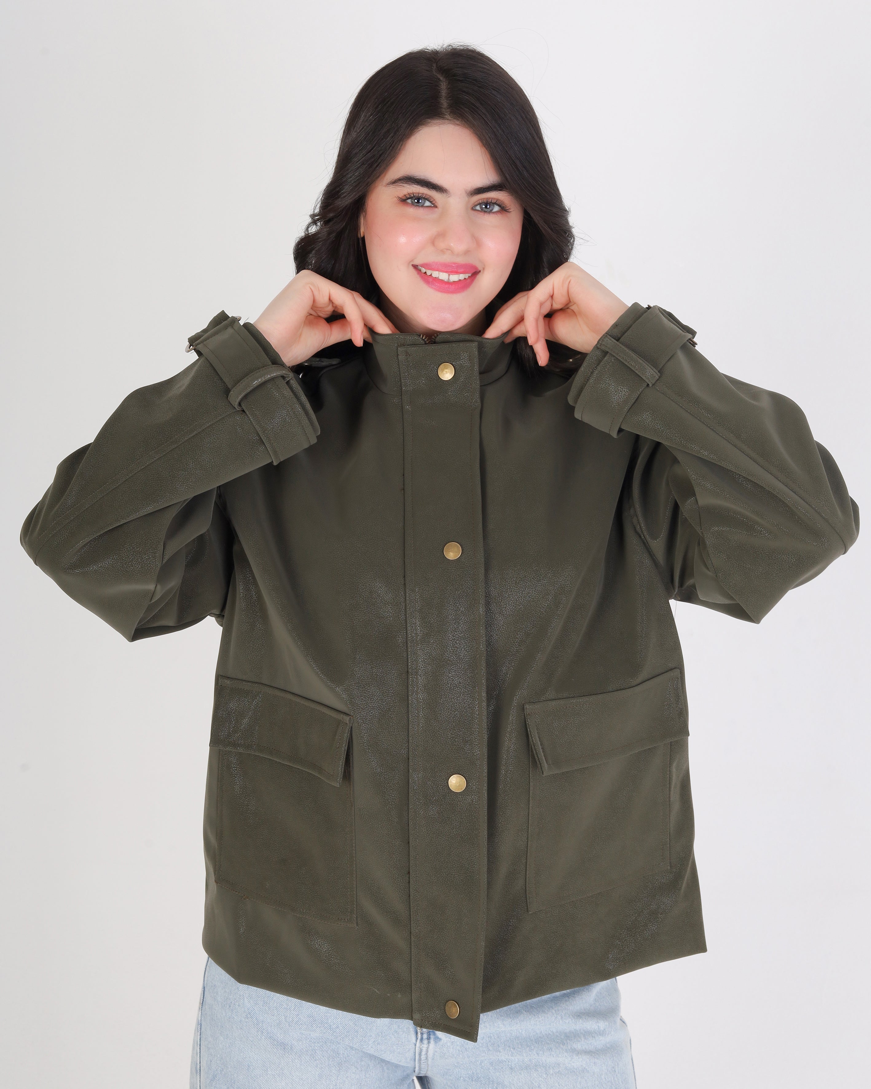 Faux Suede Leather Utility Jacket 2140/022