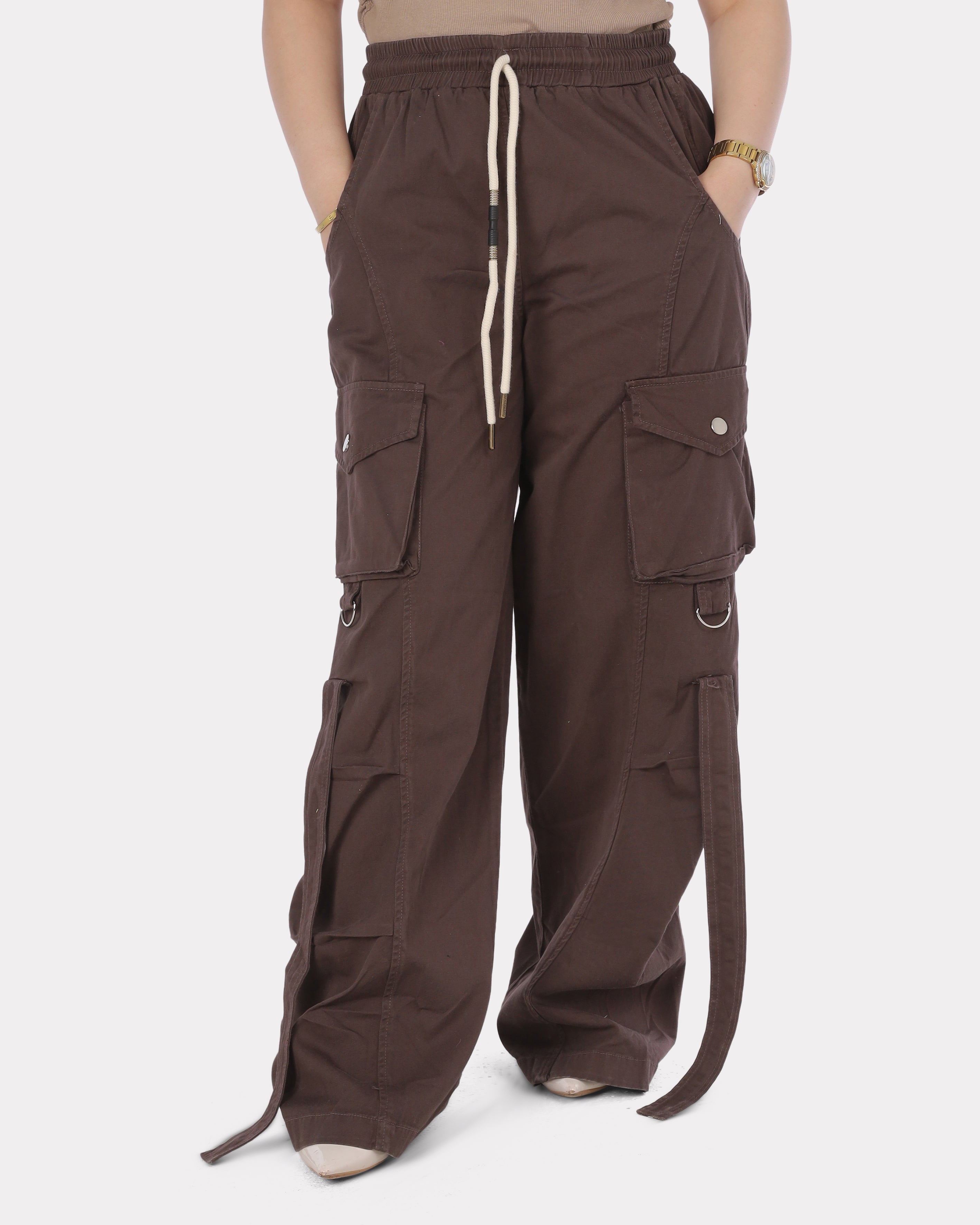 Wide Leg Cargo Pants with Drawstring Waist 2059E211