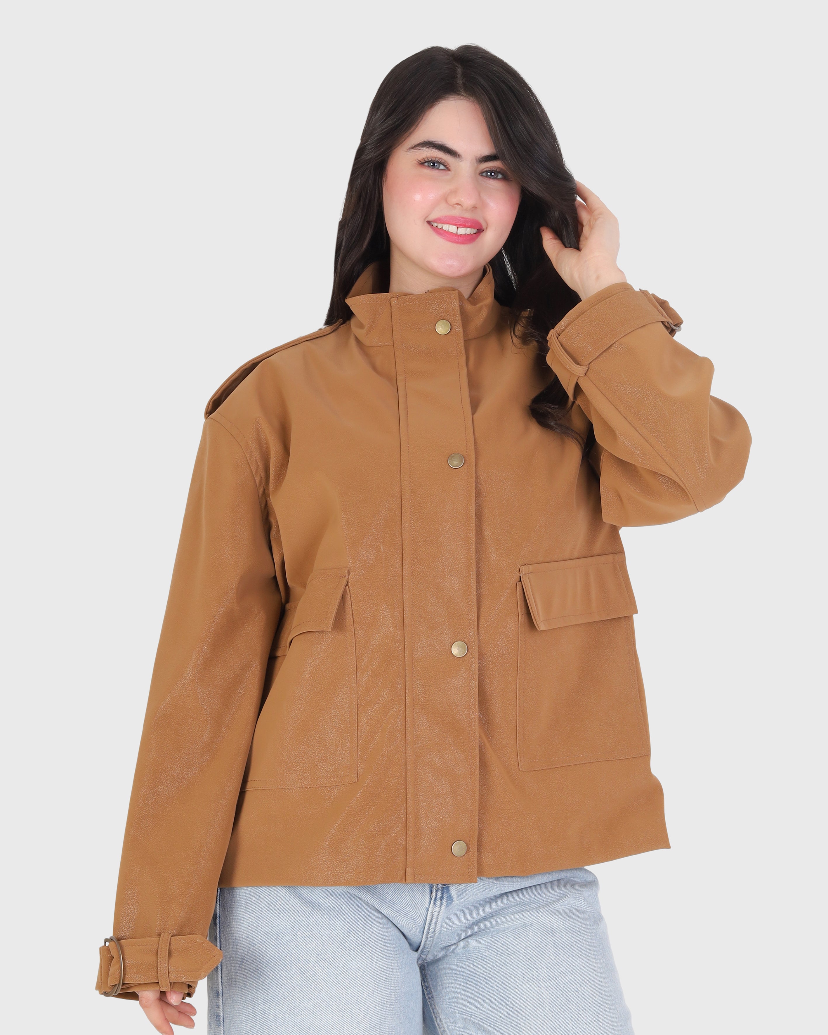 Faux Suede Leather Utility Jacket 2140/022