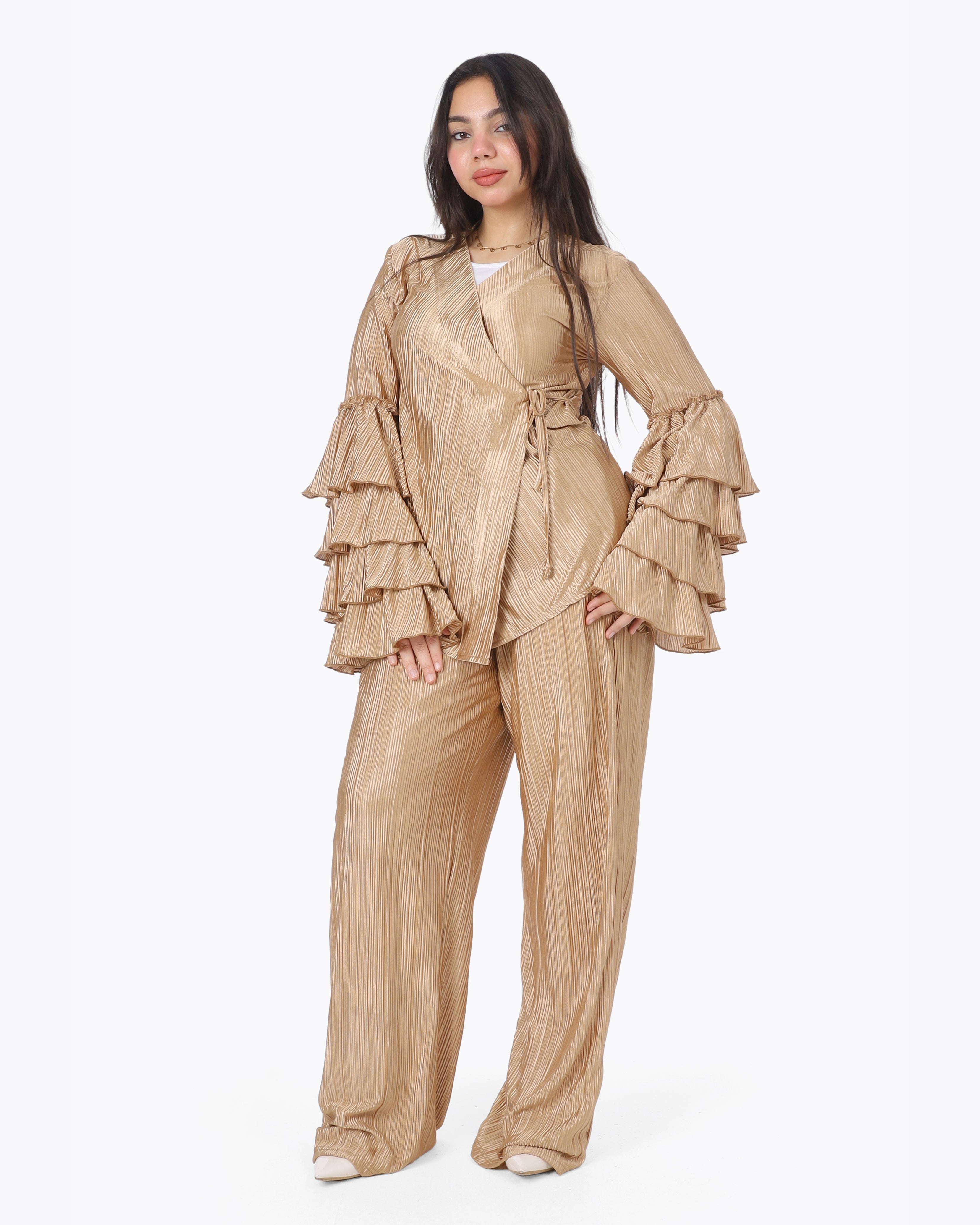 Metallic Wrap Blouse & Wide-Leg Pants Ensemble  2002/068/3