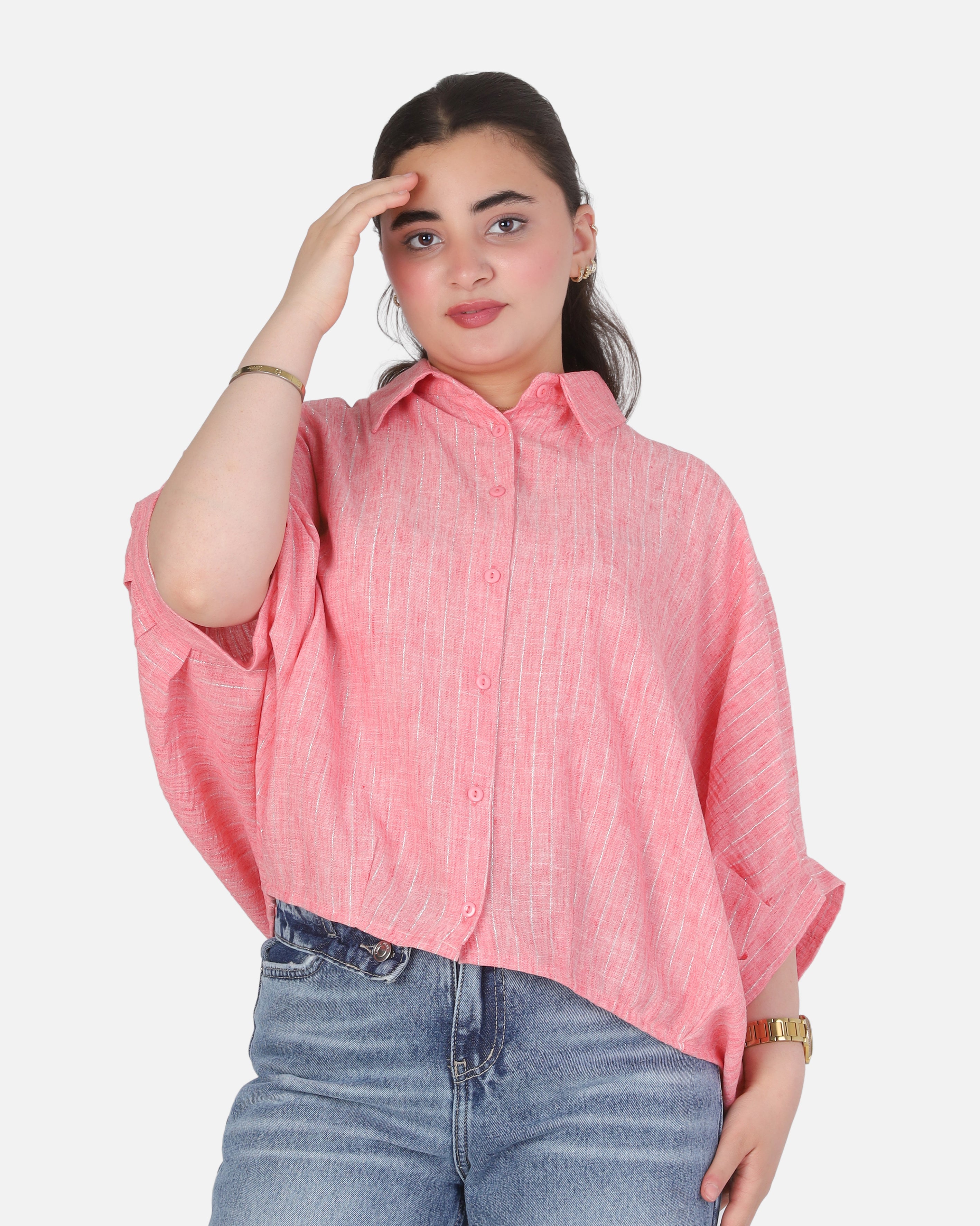 Striped Button-Up Blouse with Short Sleeves 2015/228