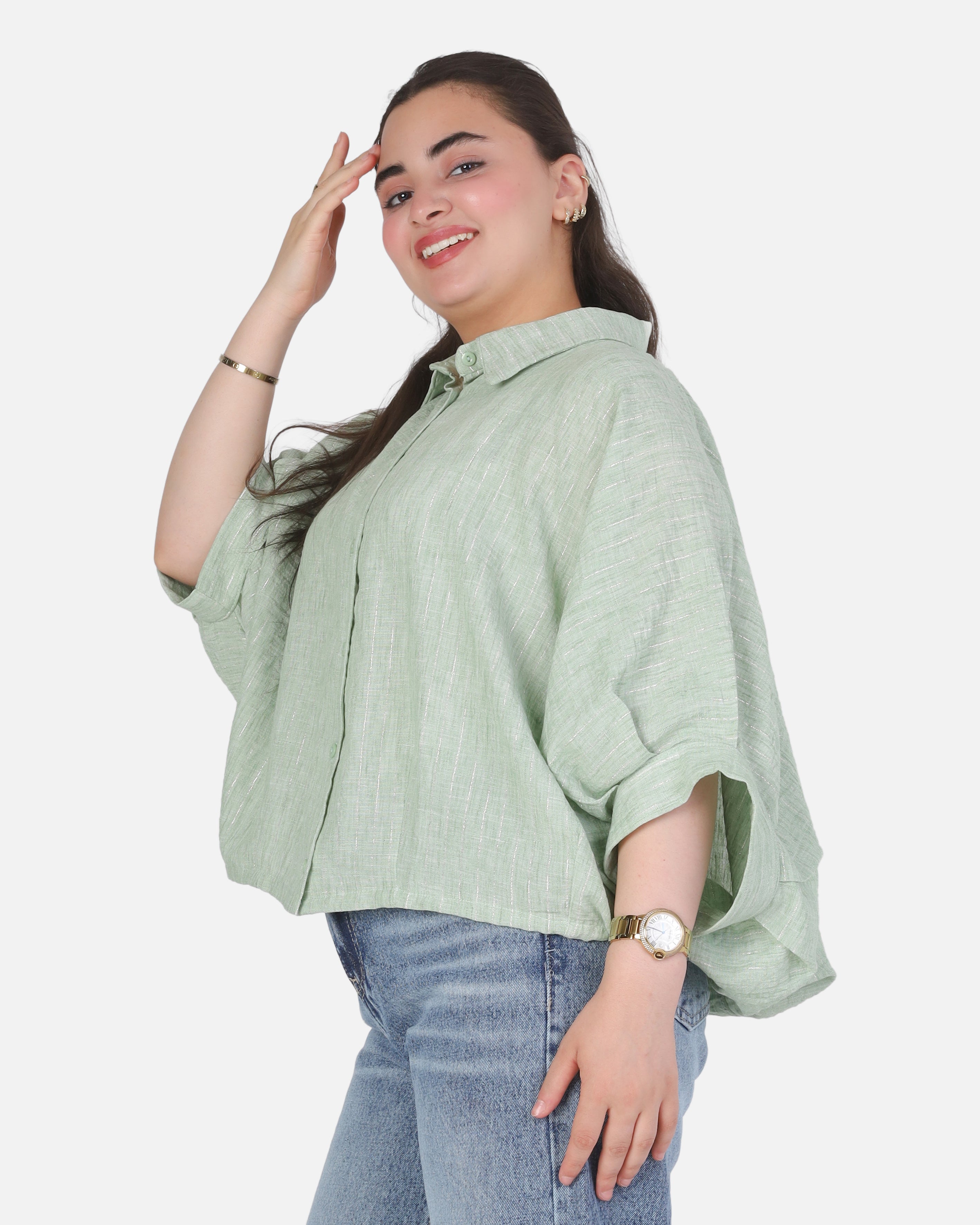Striped Button-Up Blouse with Short Sleeves 2015/228