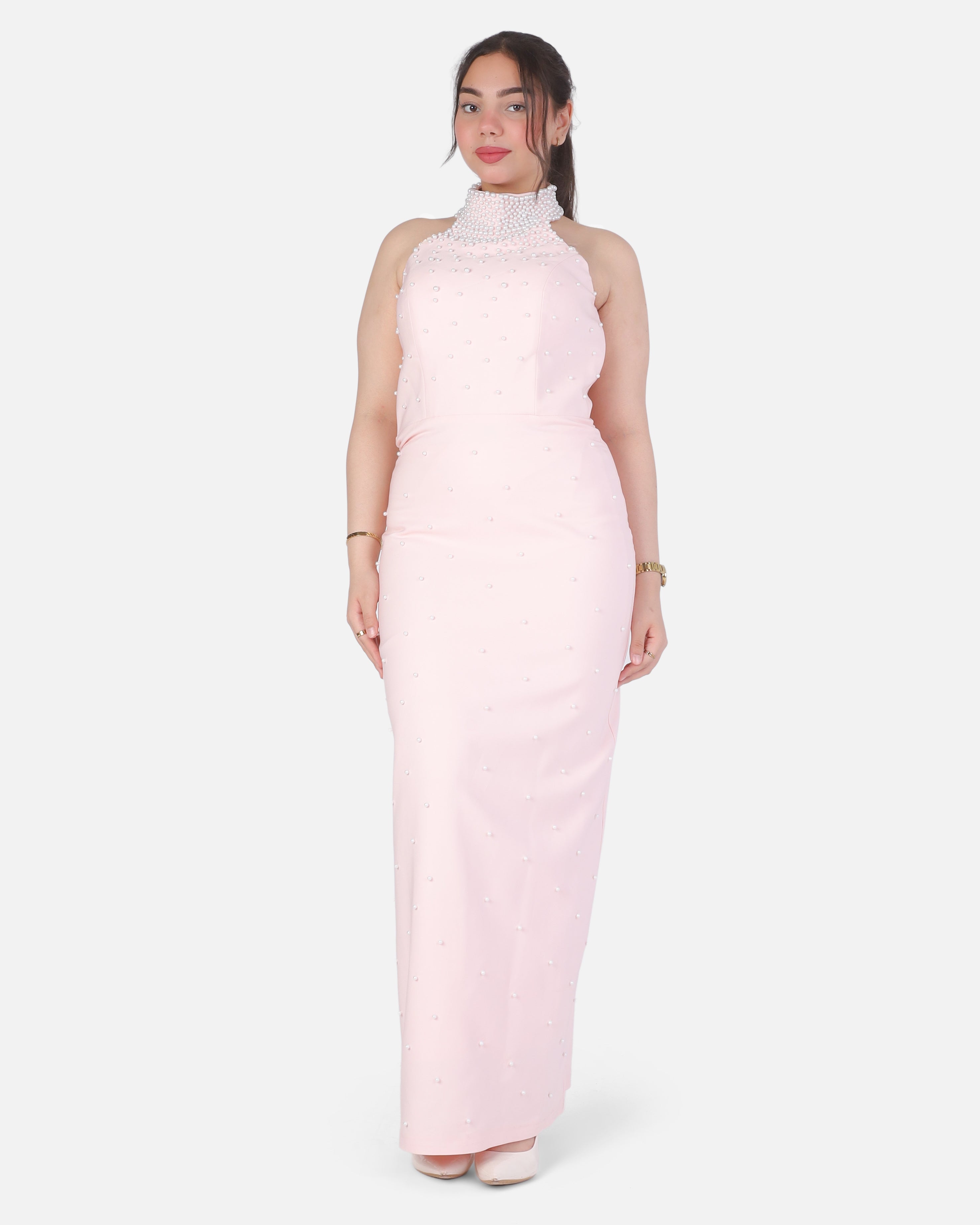Embellished Pearl & Bead Halter Maxi Dress 7031080