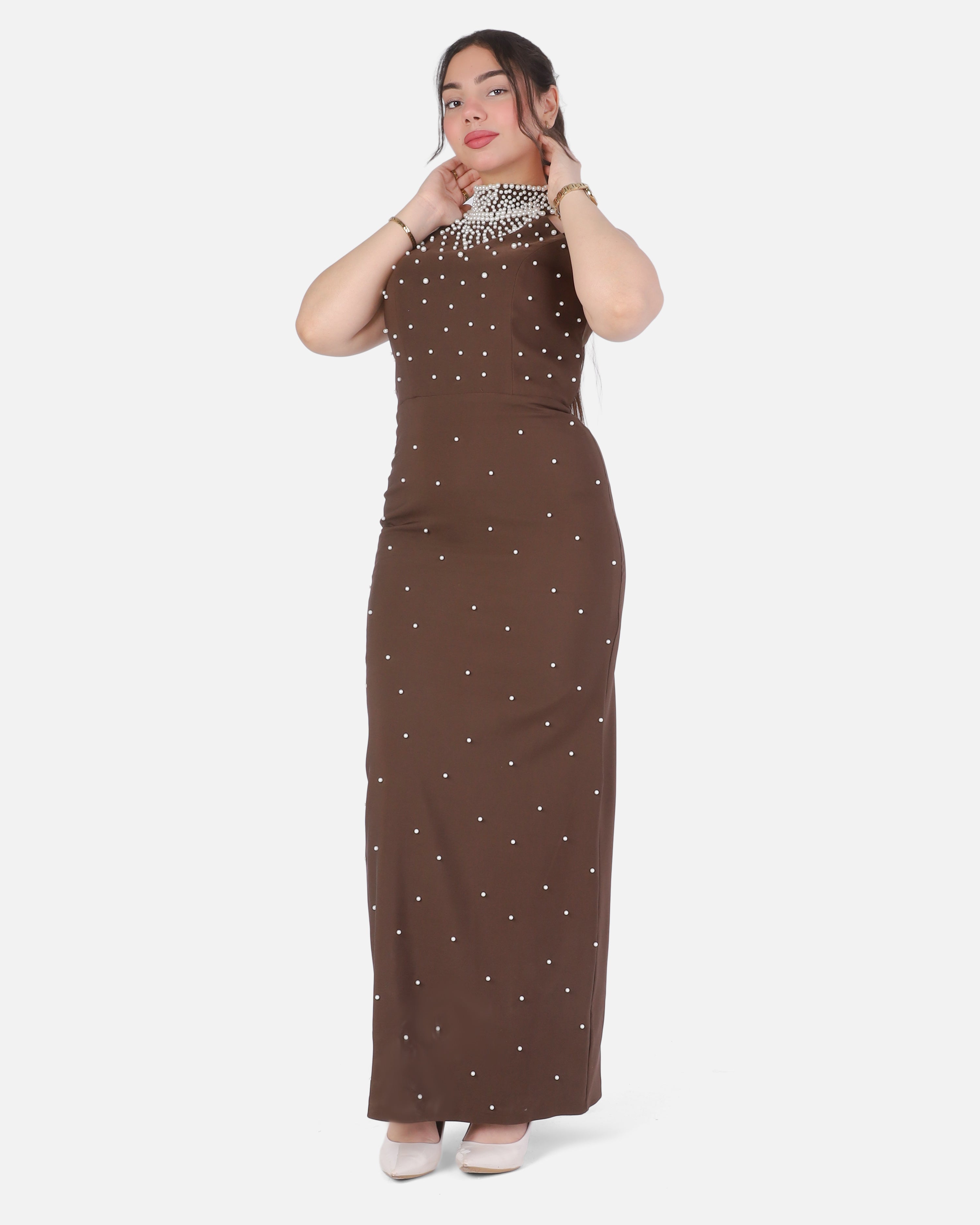 Embellished Pearl & Bead Halter Maxi Dress 7031080