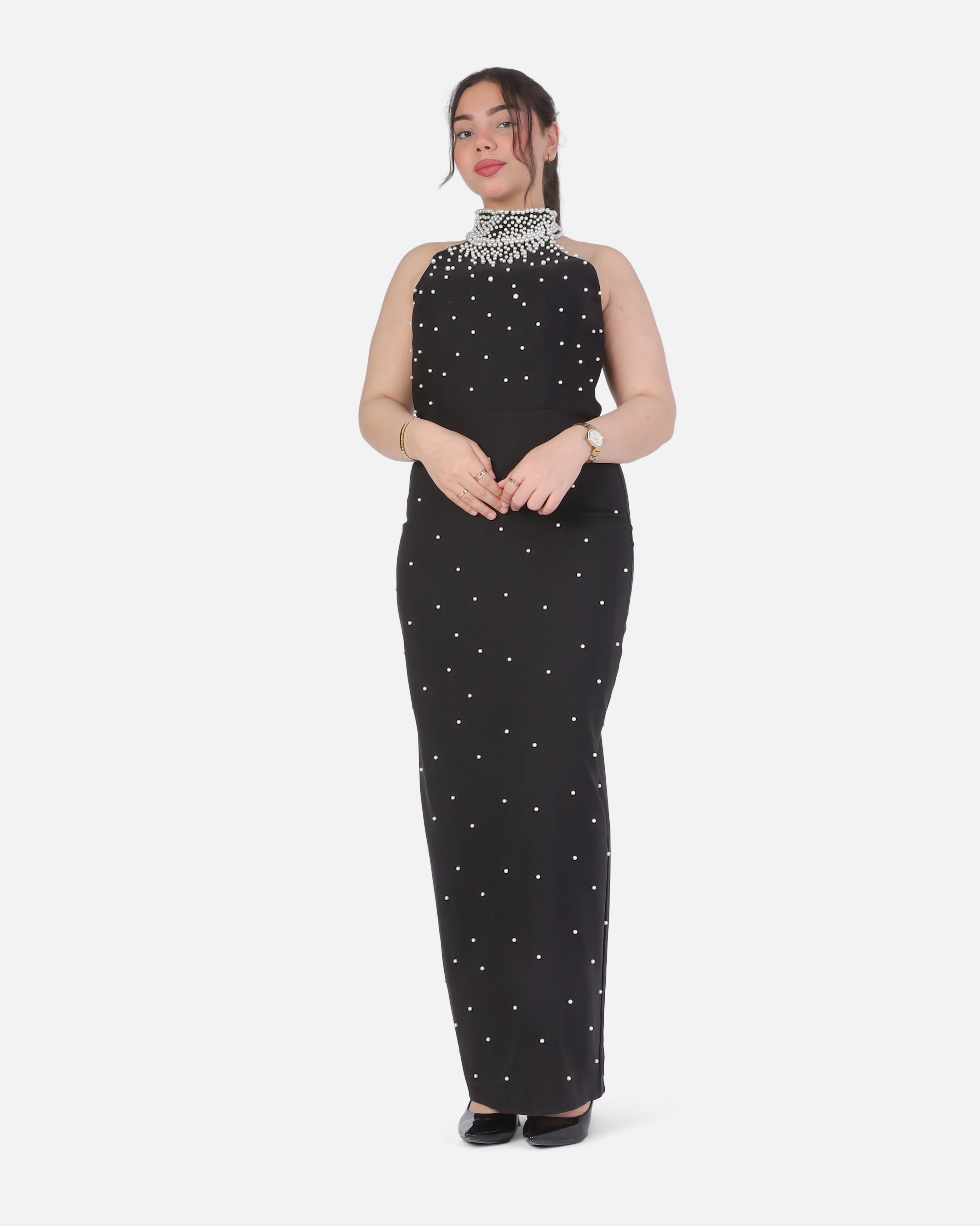 Embellished Pearl & Bead Halter Maxi Dress 7031080