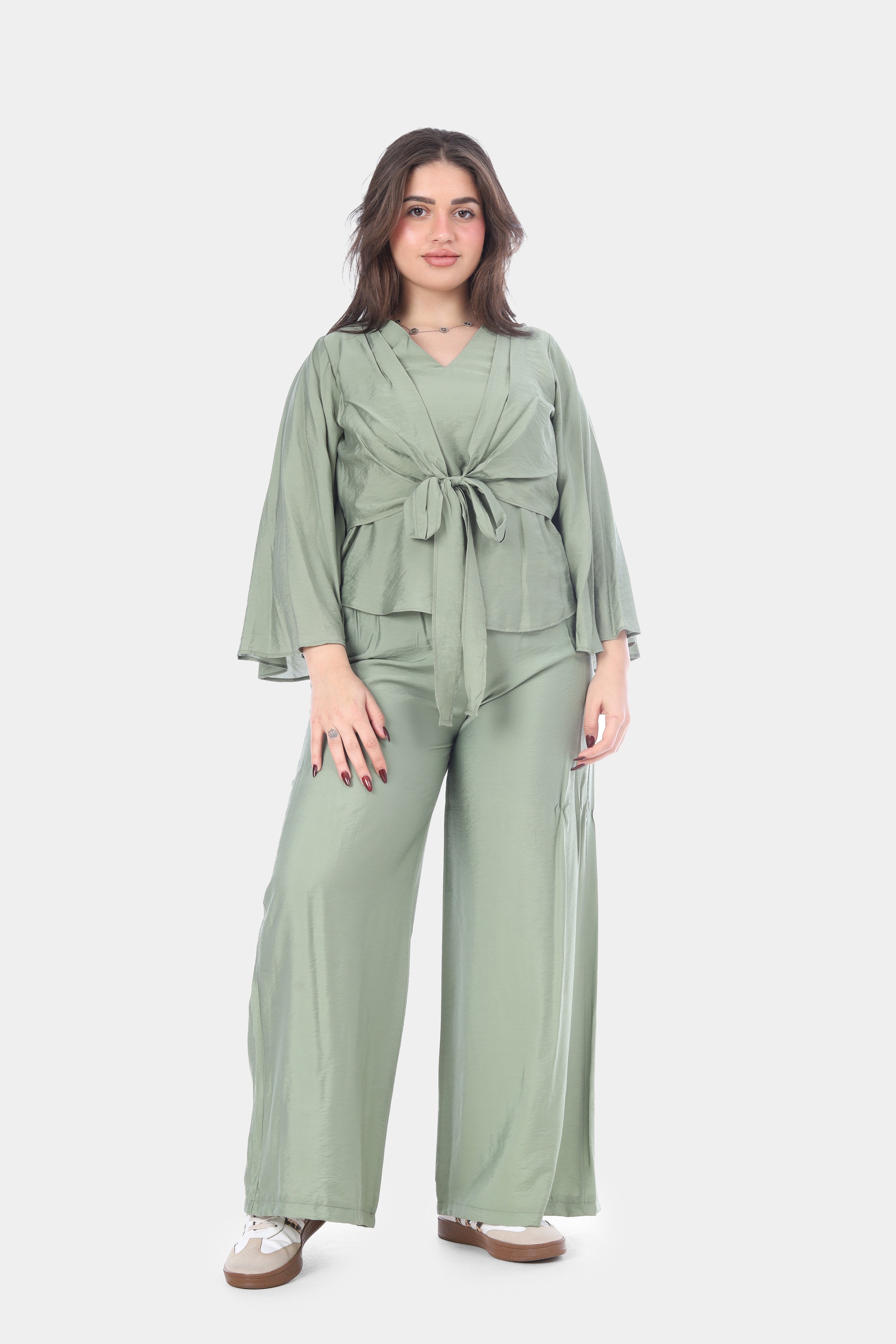 Elegant Wrap Blouse & Wide-Leg Pants Set s1502217/3