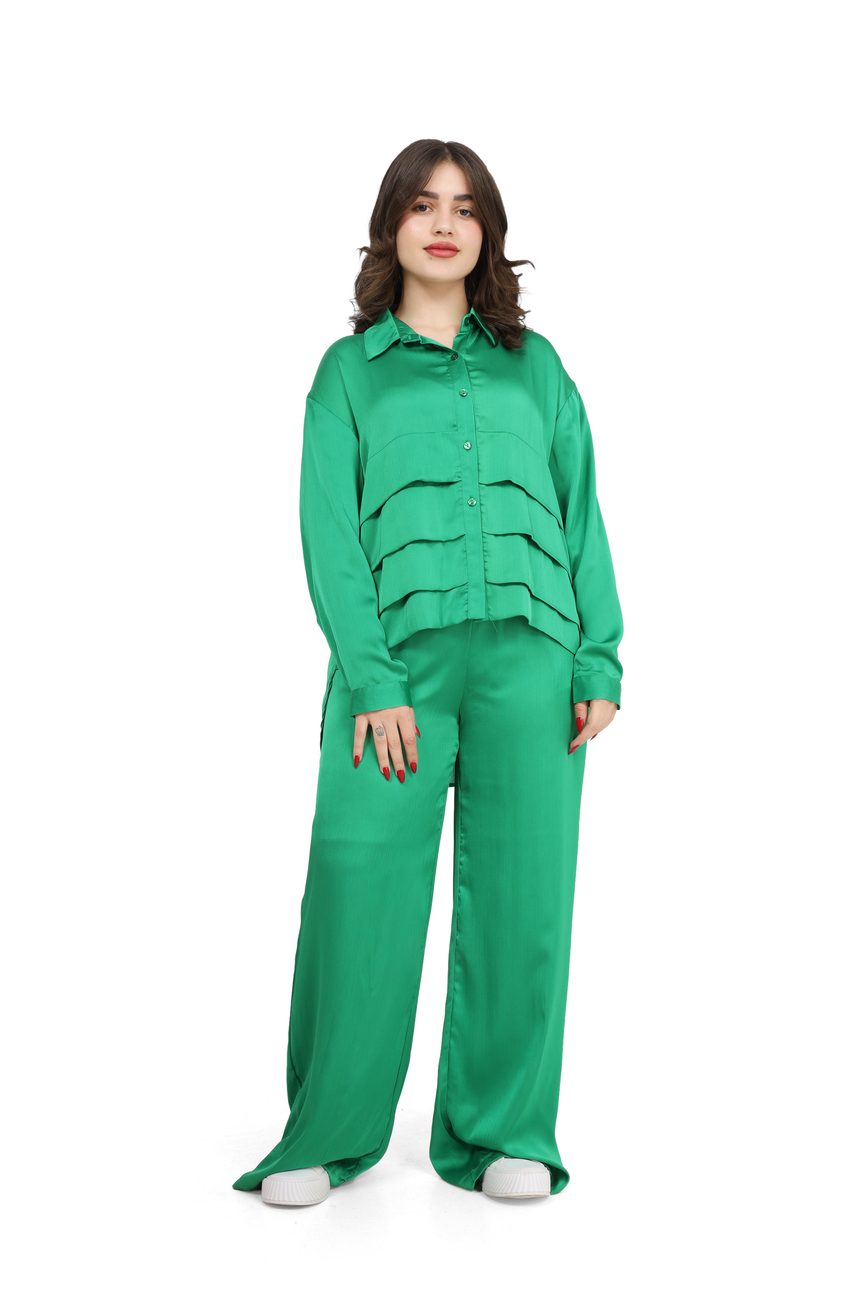 Ruffled Shirt & Wide-Leg Pants Co-Ord s1508686