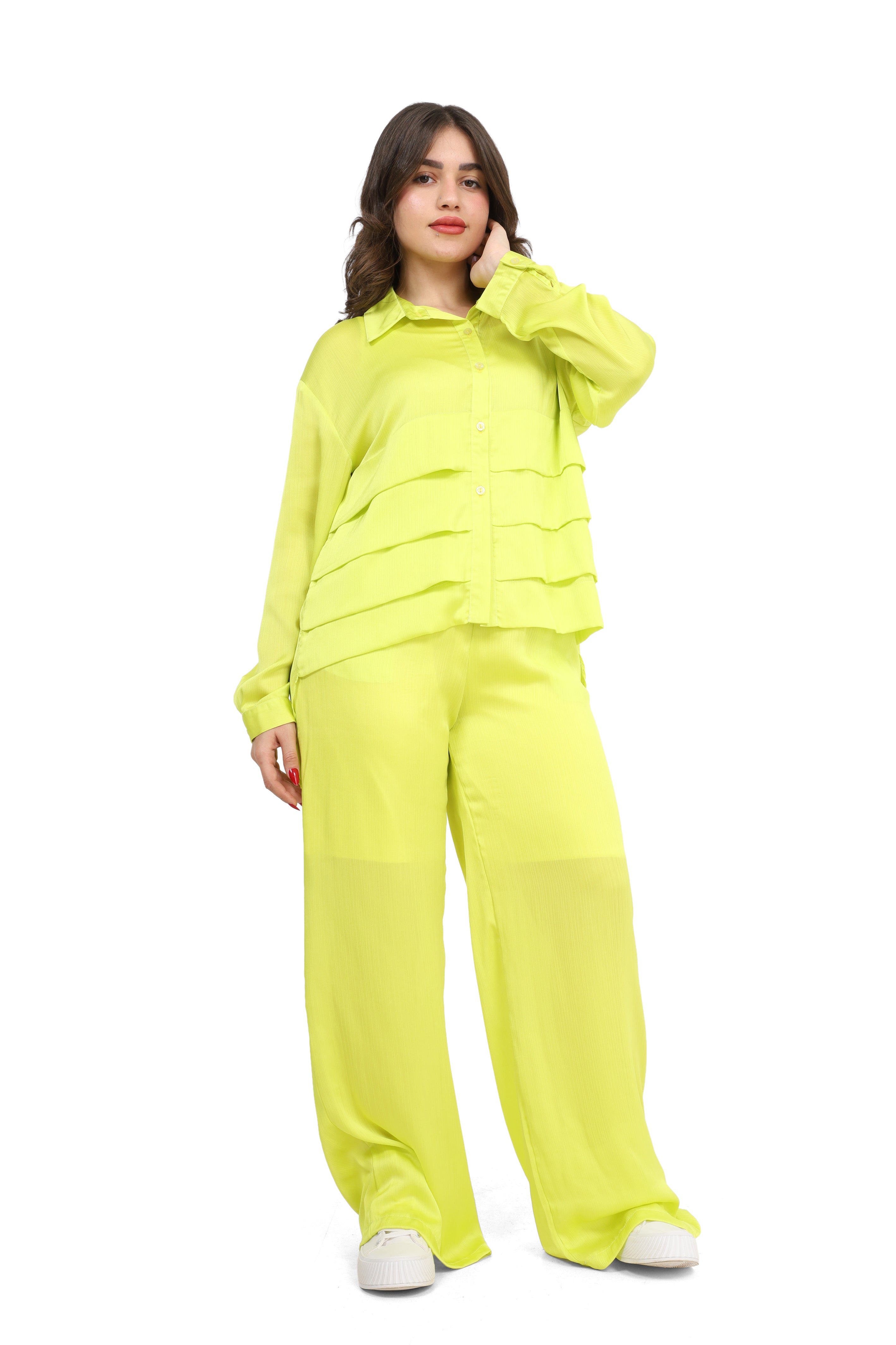 Ruffled Shirt & Wide-Leg Pants Co-Ord s1508686