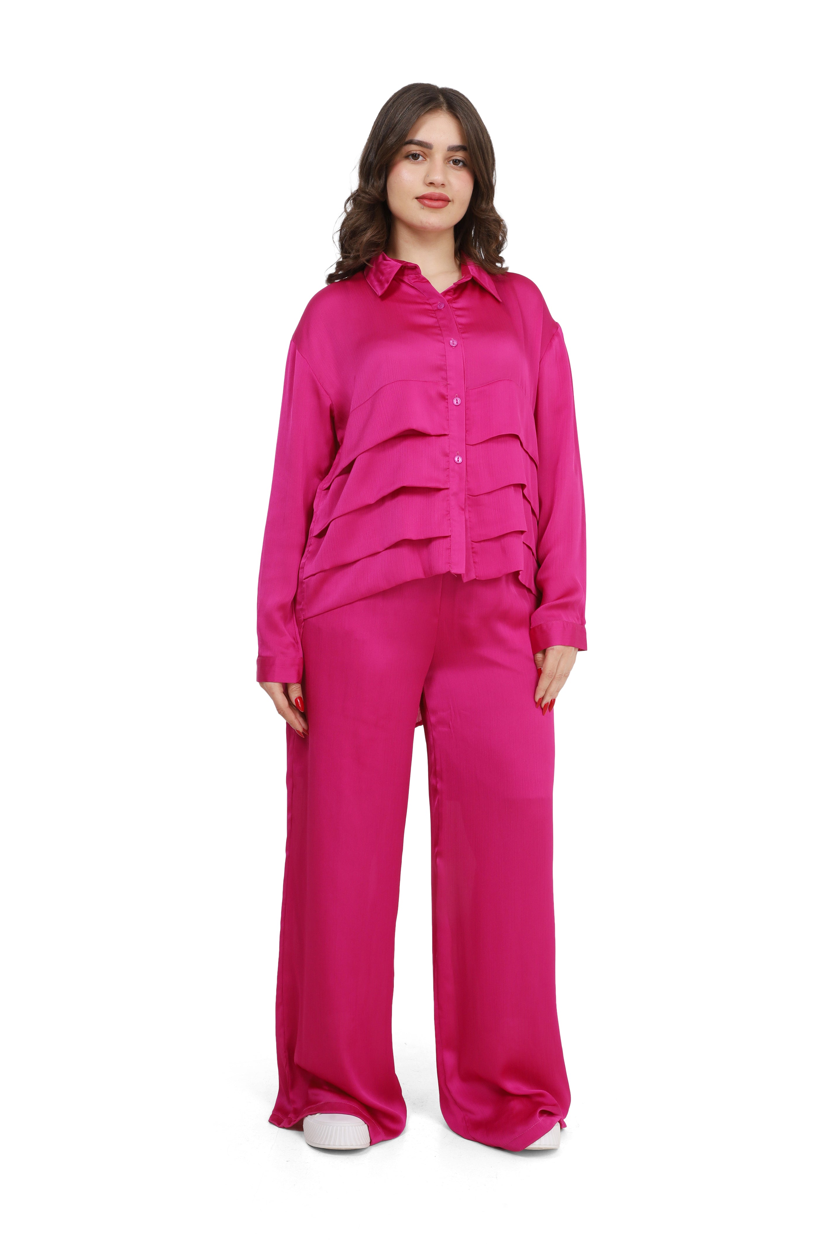 Ruffled Shirt & Wide-Leg Pants Co-Ord s1508686