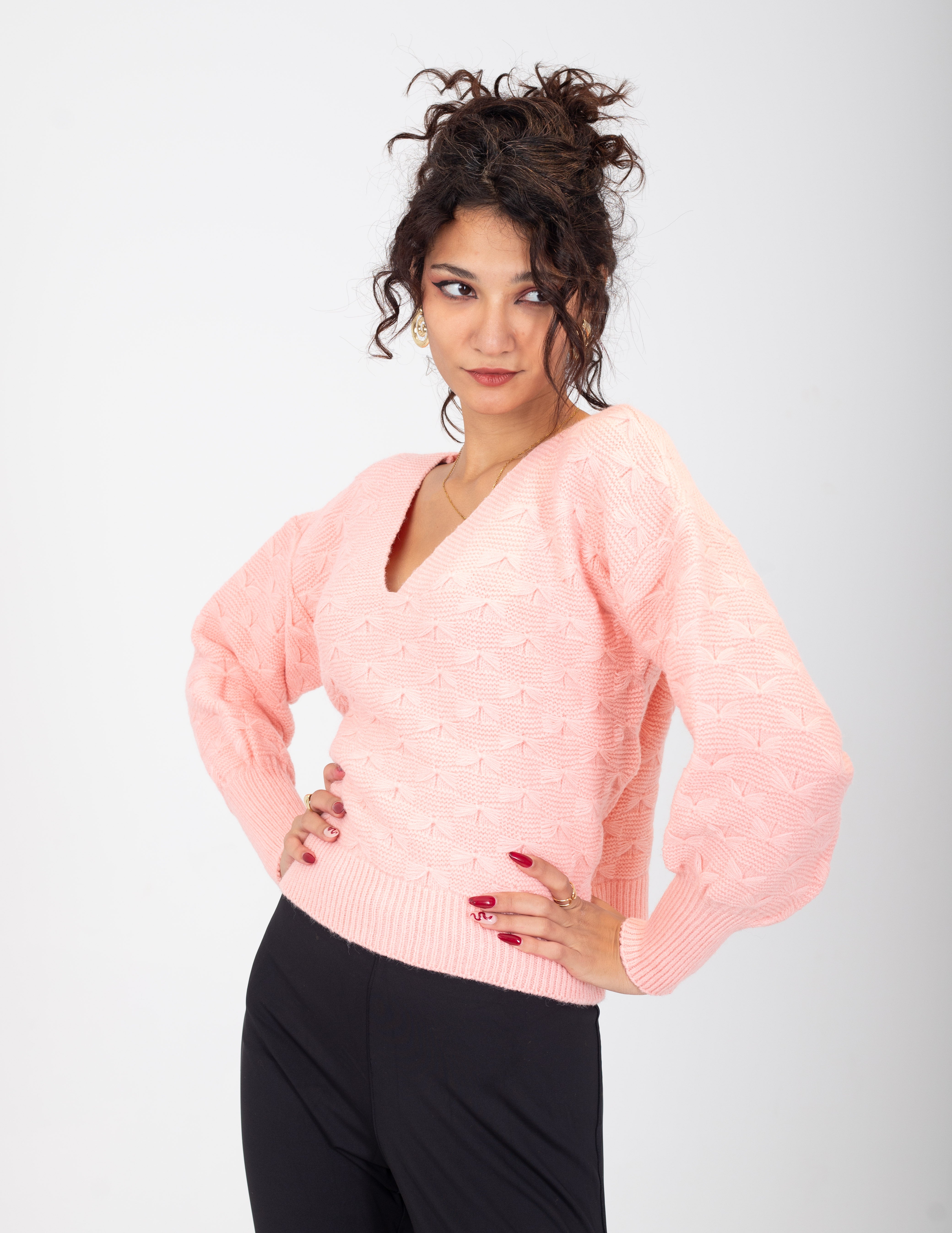 Puff-Sleeve Knit Sweater w16252613