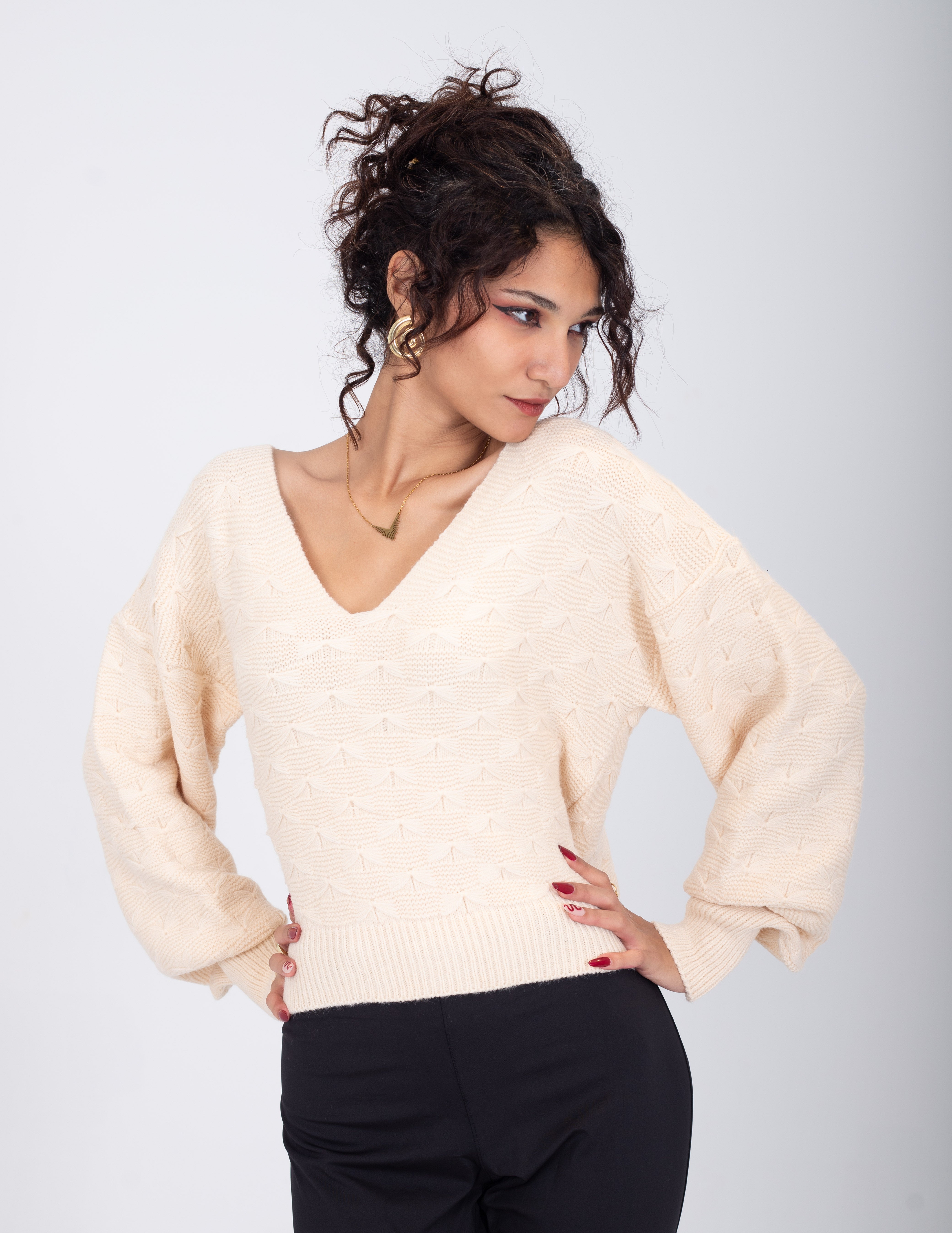 Puff-Sleeve Knit Sweater w16252613