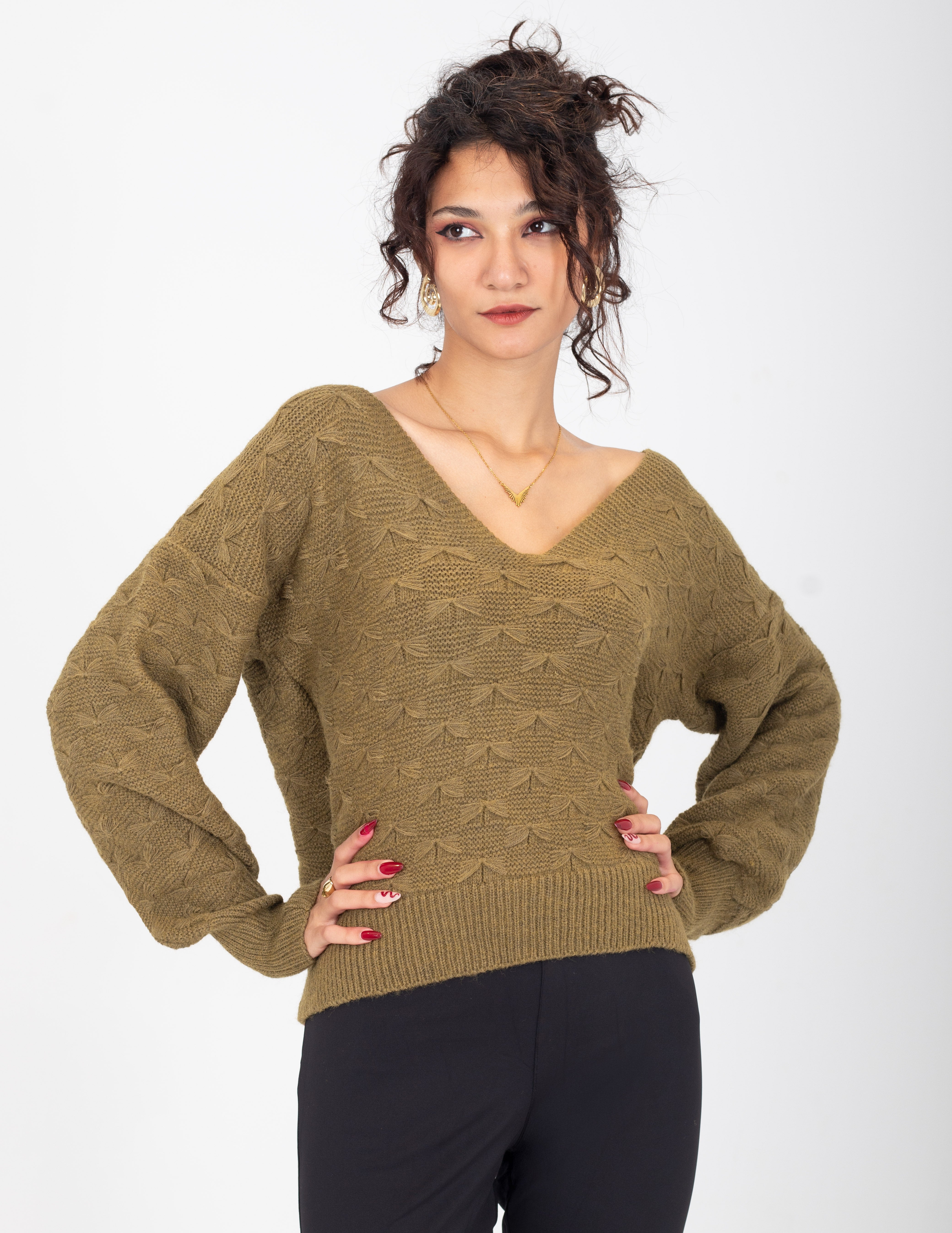 Puff-Sleeve Knit Sweater w16252613