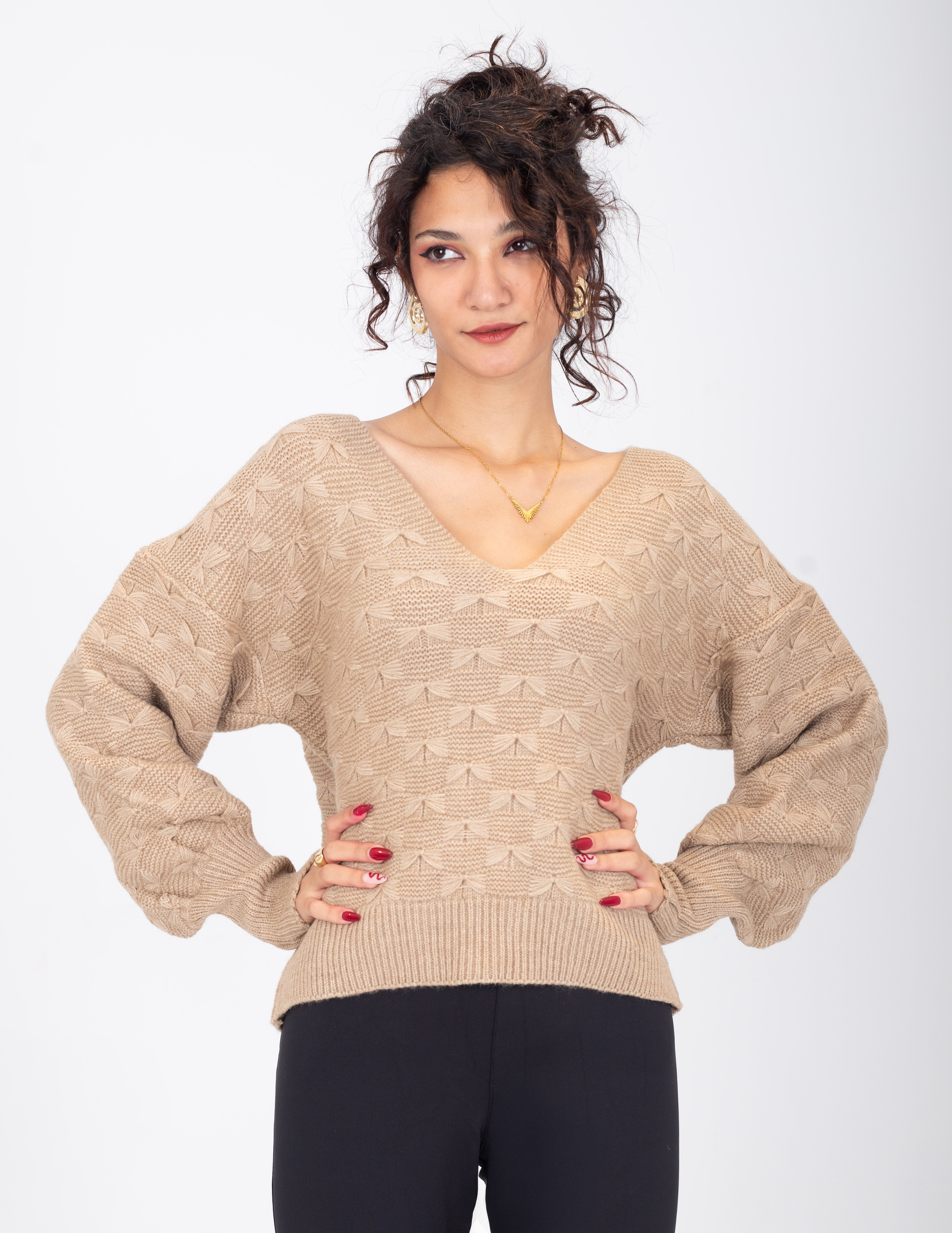 Puff-Sleeve Knit Sweater w16252613