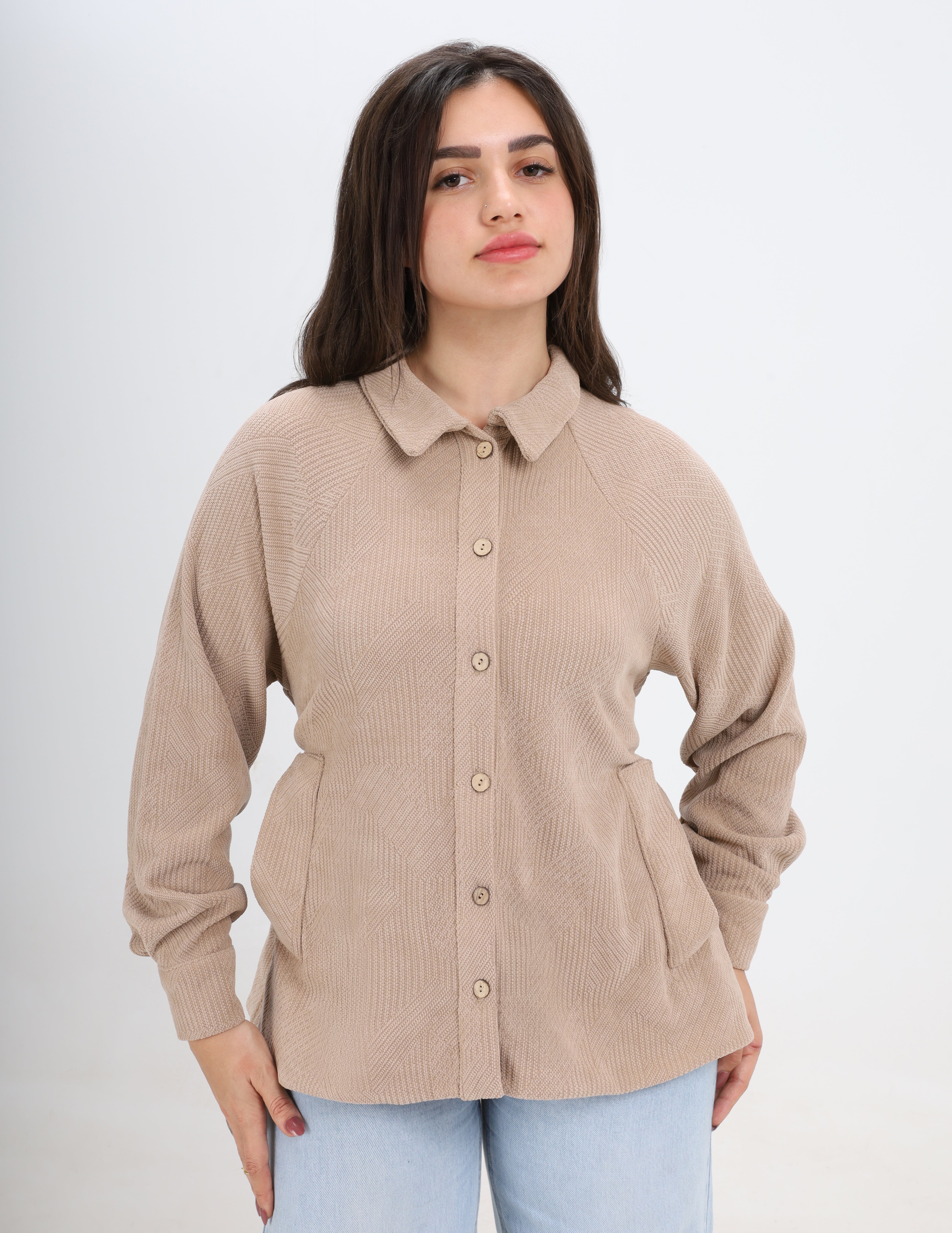 Ribbed Button-Up Knit Shirt w1626195