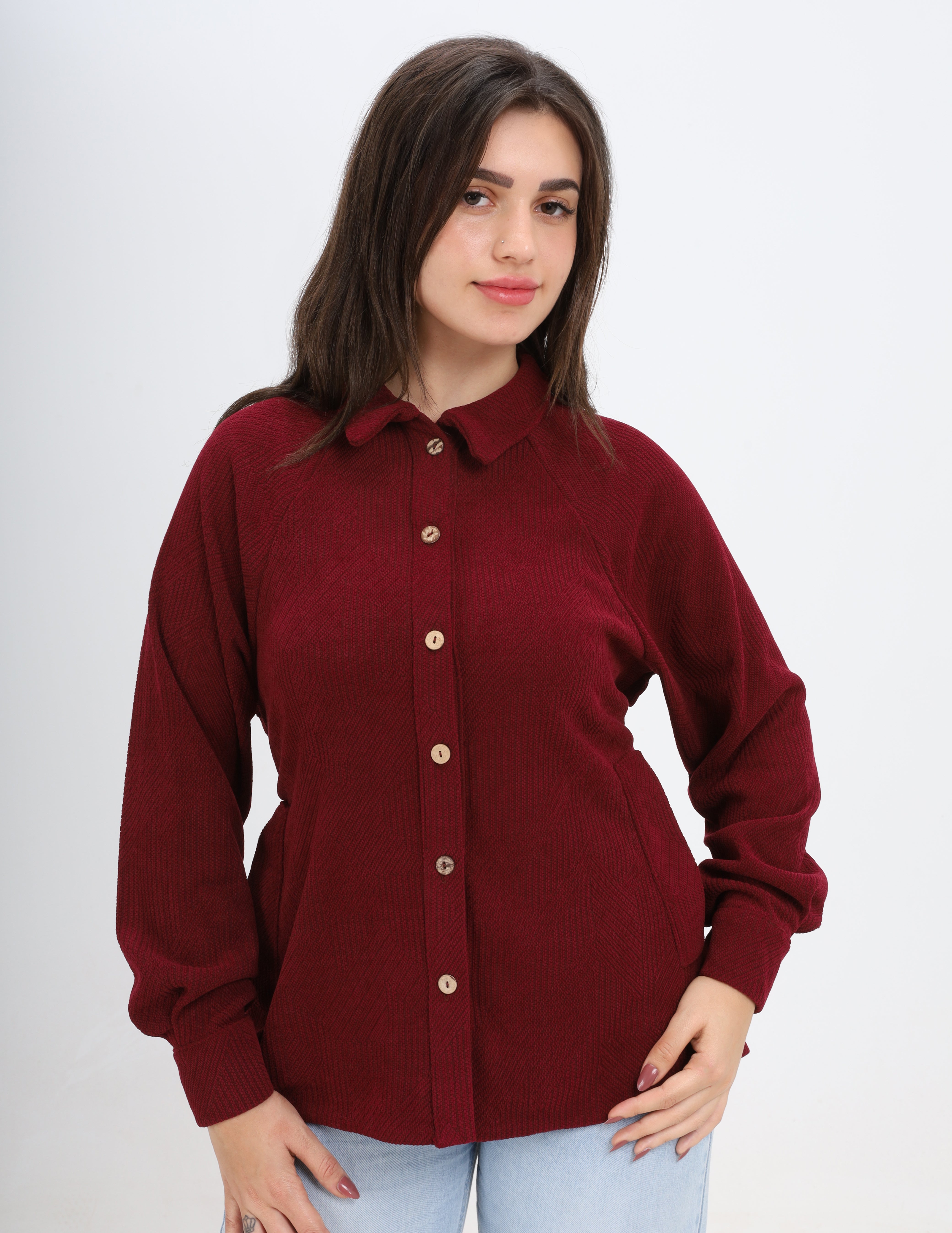 Ribbed Button-Up Knit Shirt w1626195