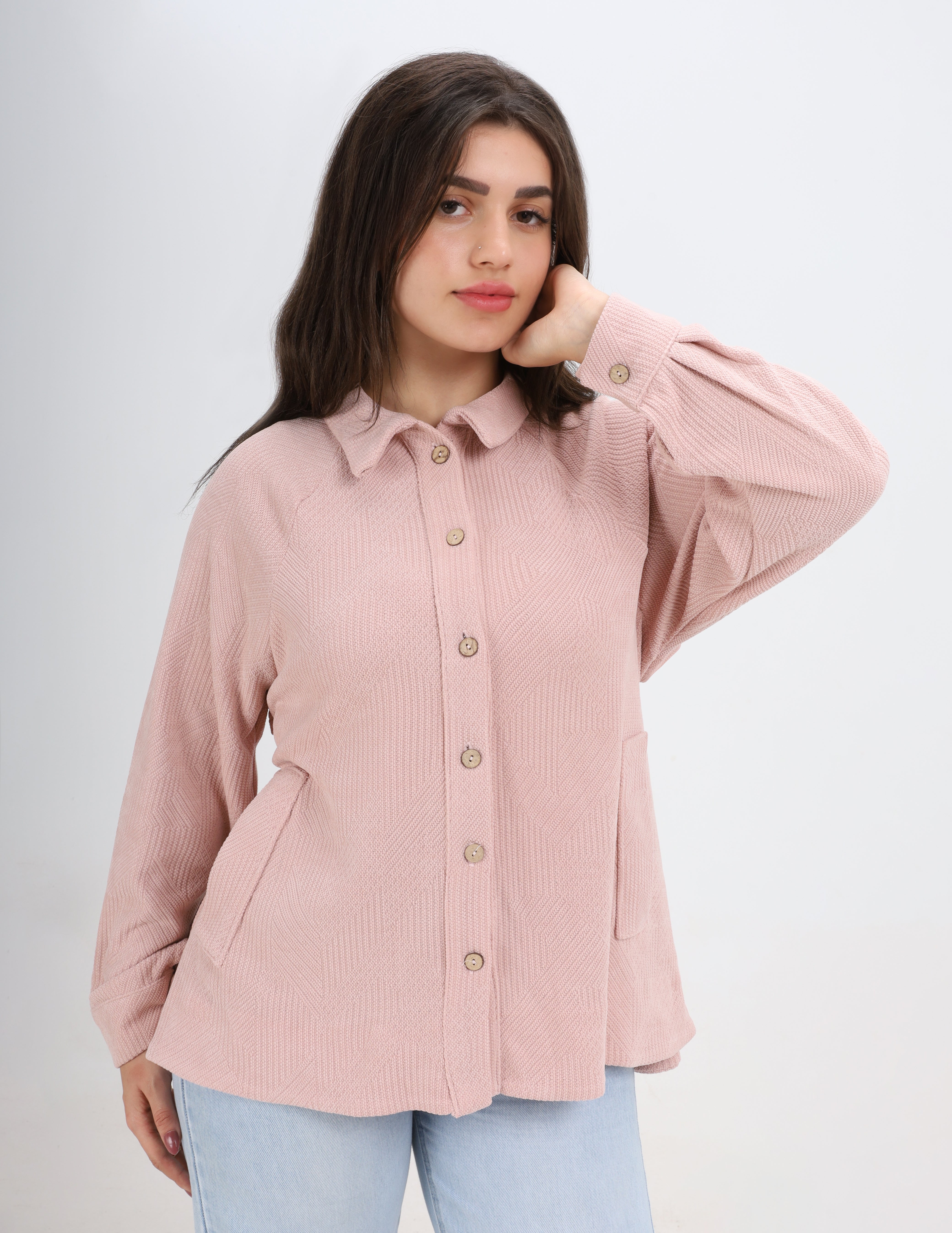 Ribbed Button-Up Knit Shirt w1626195