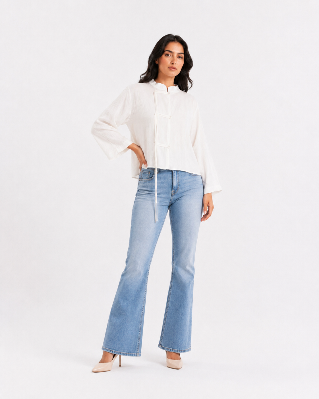 Chinese-Inspired Cropped Button Blouse 2013/220
