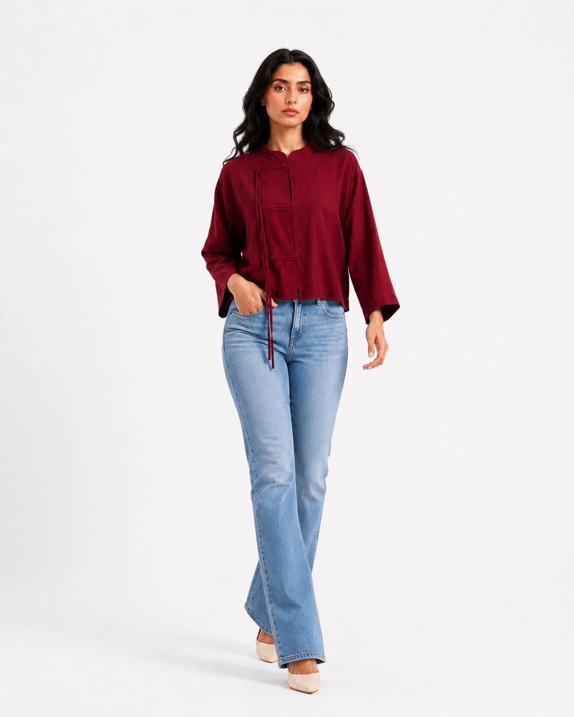 Chinese-Inspired Cropped Button Blouse 2013/220