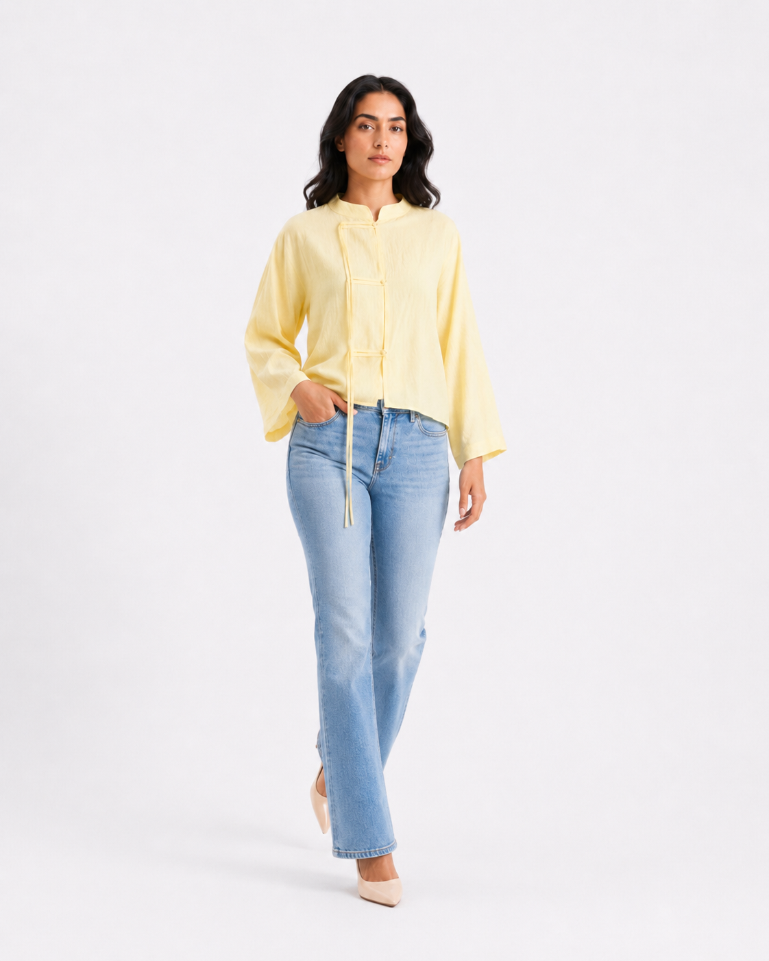 Chinese-Inspired Cropped Button Blouse 2013/220