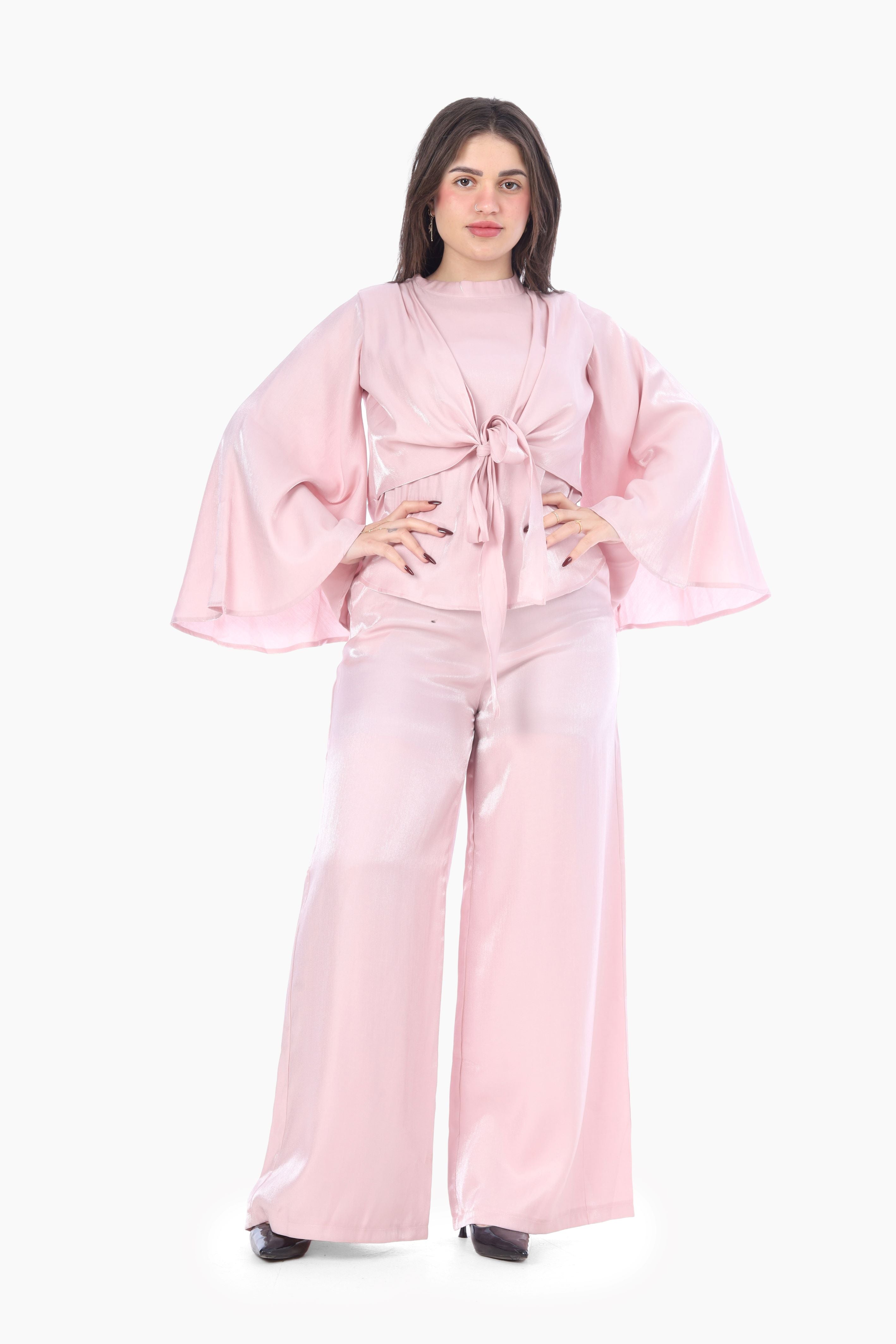 Evening Suit Set With Tie-Front Blouse & Wide-Leg Pants s150230016/3