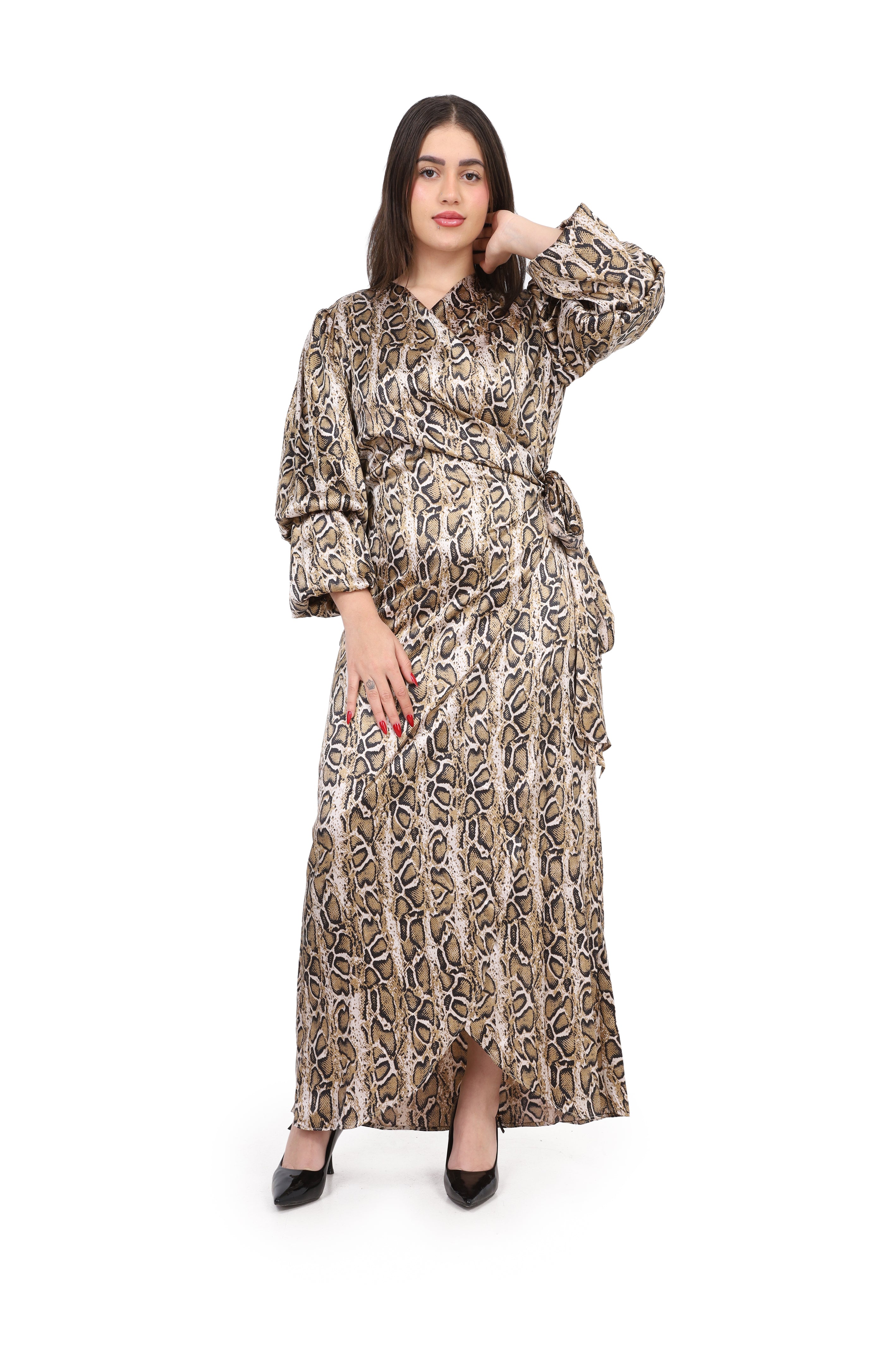Snake Print Satin Wrap Dress s1502376/4